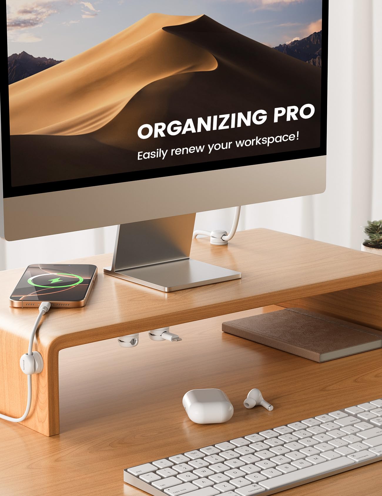 6Pack Cord Organizer, [1S Lock] Spring Cable Clips   [Upgrade Rotatable] Lamicall Cord Holder Management, Desk Phone Charger Hol