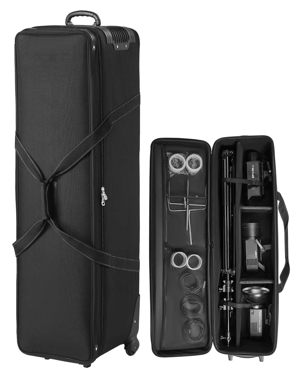 VEVOR Studio Equipment Trolley Case, 51.57 x 14.37 x 14.96 in / 131 x 36.5 x 38 cm, Rolling Camera Bag, Carrying Bag with Wheels