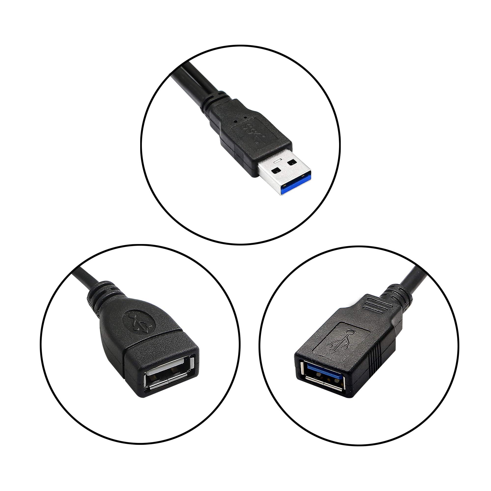 Gintooyun Usb 3.0 Splitter Cable,Usb Type A 3.0 Male To 3.0 Female And 2.0 Female Y Extension Splitter Cable For Pc,Laptop,Lengt