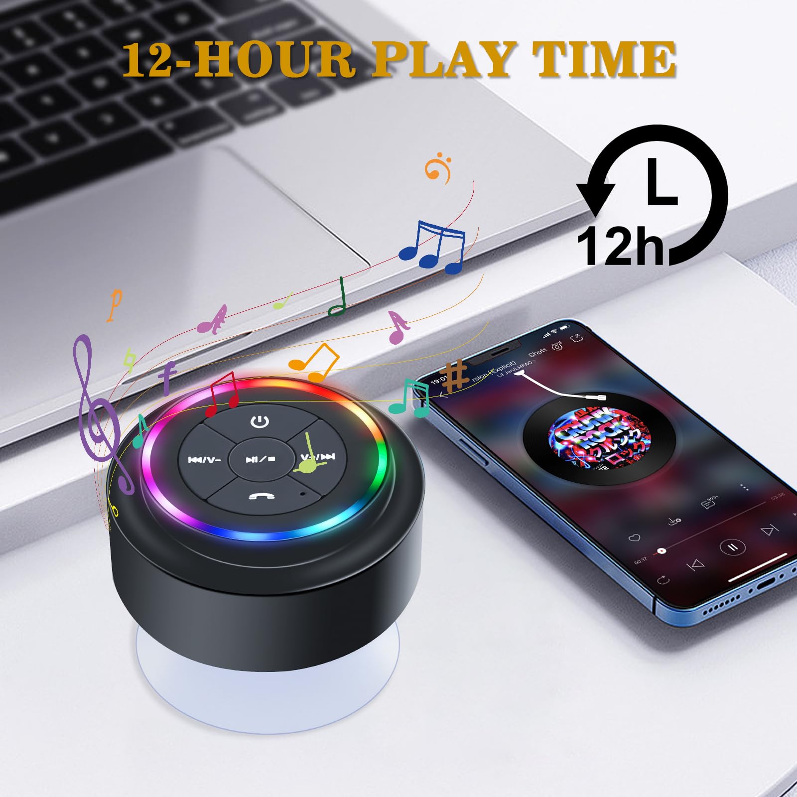 Tdlirh Bluetooth Waterproof Shower Speaker, Portable Wireless Speaker With Suction Cup Small Speaker With Colorful Lights, Teen