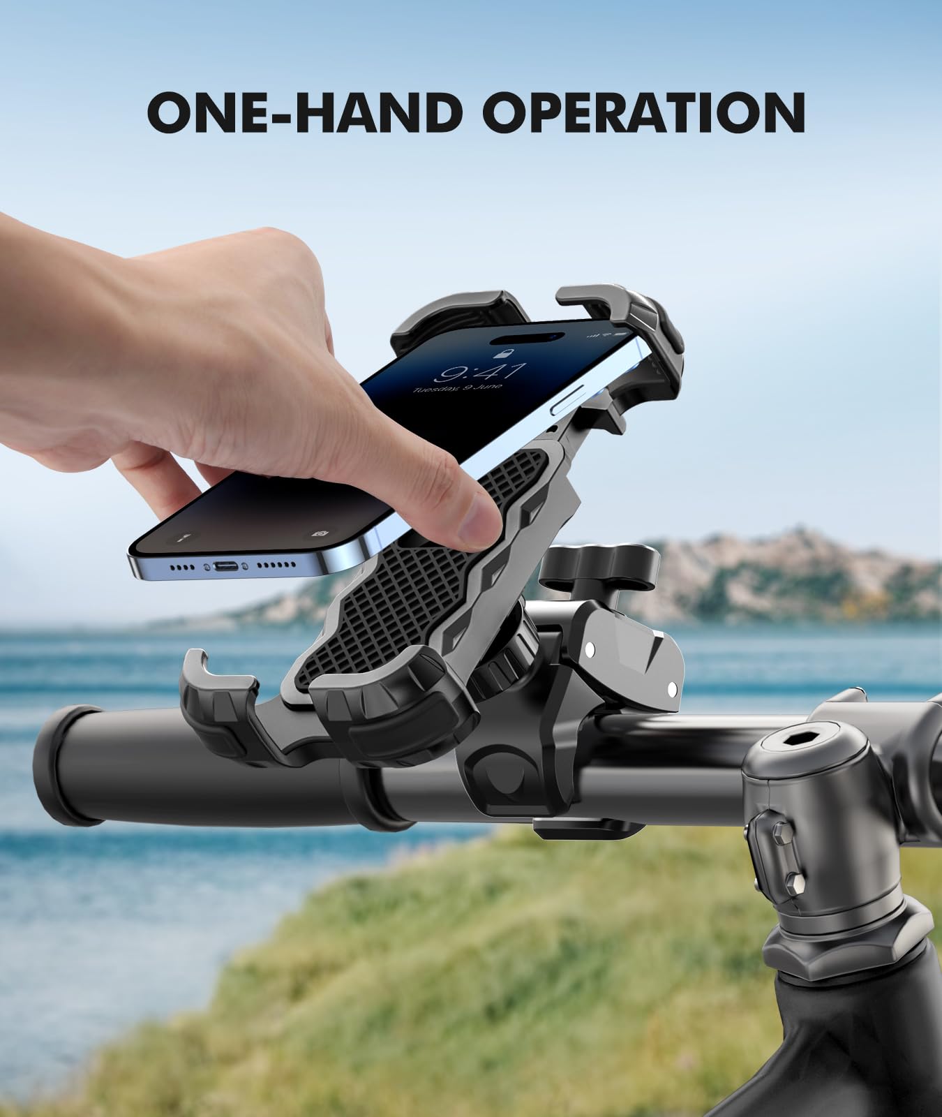 Zewdov Motorcycle Phone Mount - 360° Rotatable, Anti-Drop, Fits 4.7-6.7" Phones, Black, Model B6C, Durable Plastic,