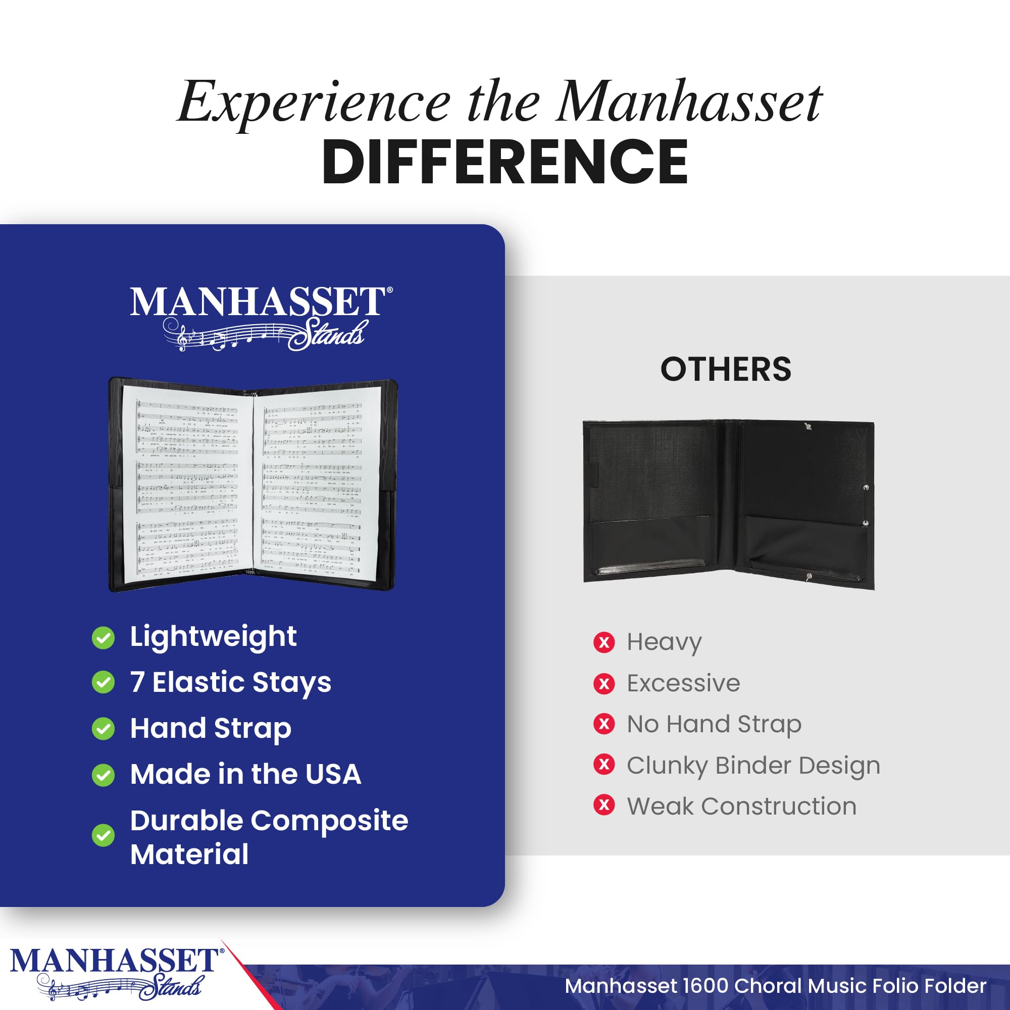 Manhasset Choir Folder With Hand Strap - Sheet Music Folder - Sheet Music Binder For Choir Members