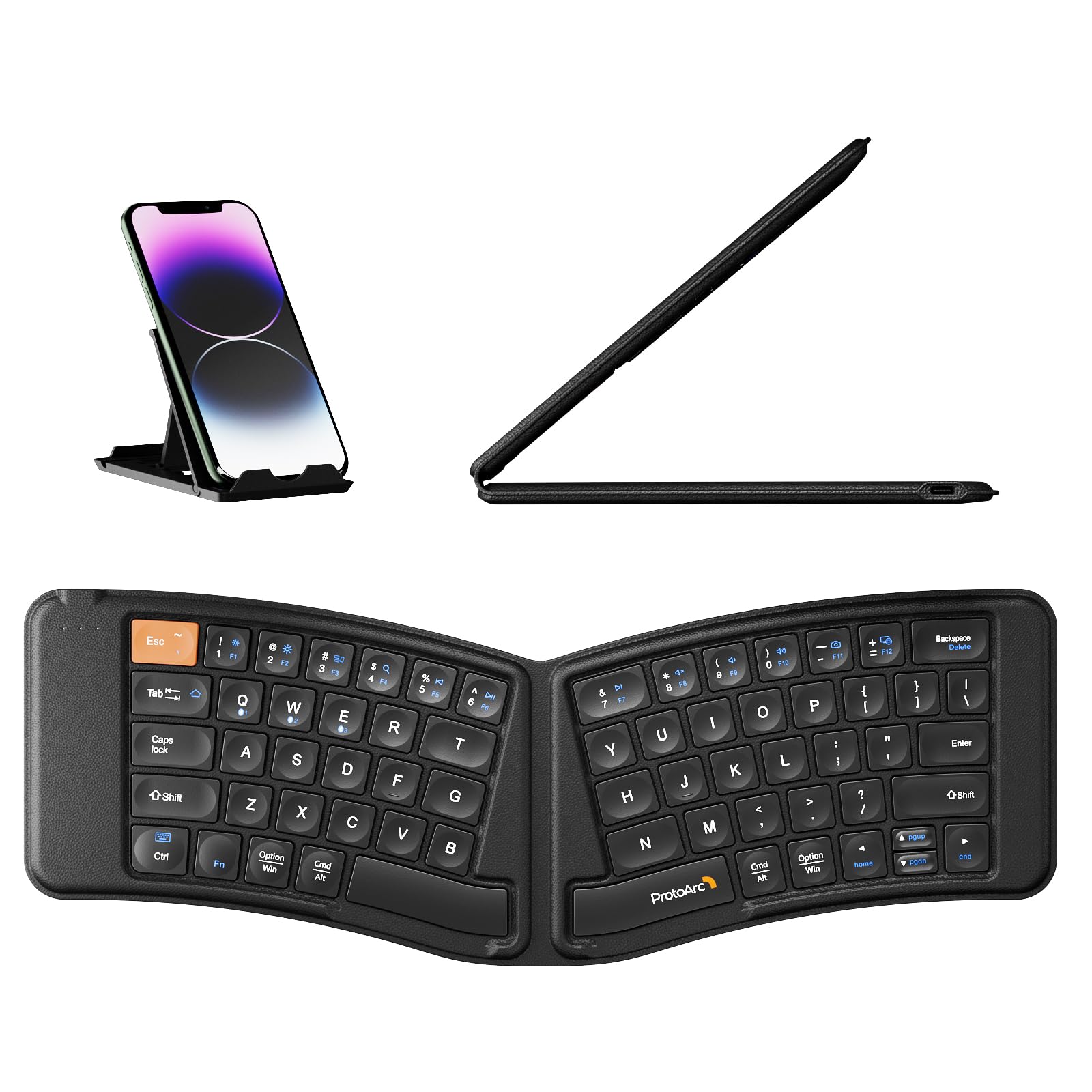 Protoarc Ergonomic Foldable Keyboard, Xk03 Split Folding Bluetooth Keyboard, Ultra Slim Travel Keyboard, Portable Bluetooth Keyb