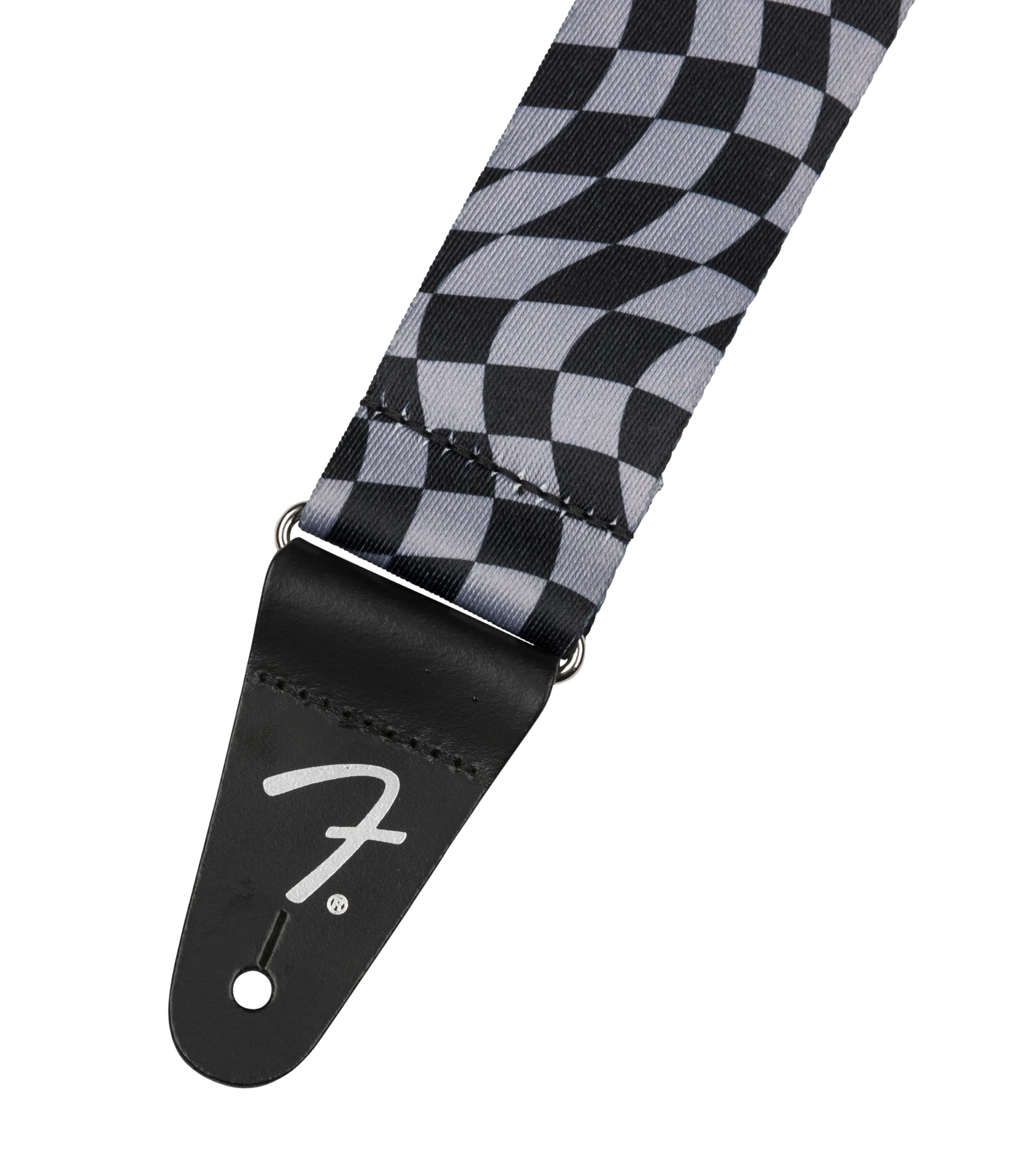 Fender Wavy Checkerboard Polyester Guitar Strap, Adjustable From 34-59, Leather Ends, Gray