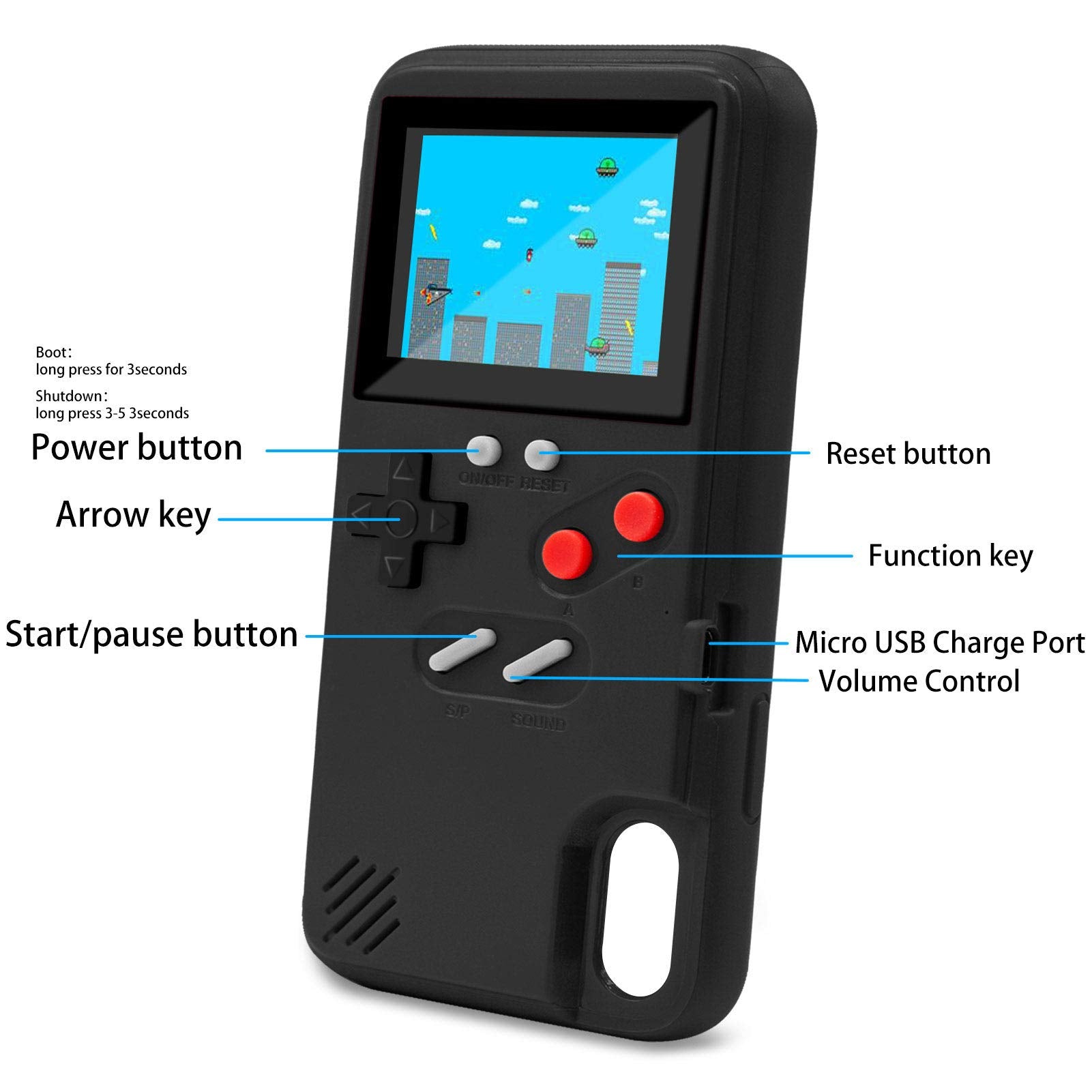 Lucbuy Game Console Case Compatible For Iphone X/Xs, Retro Protective Cover Self Powered Case With 36 Small Games, Full Color Di