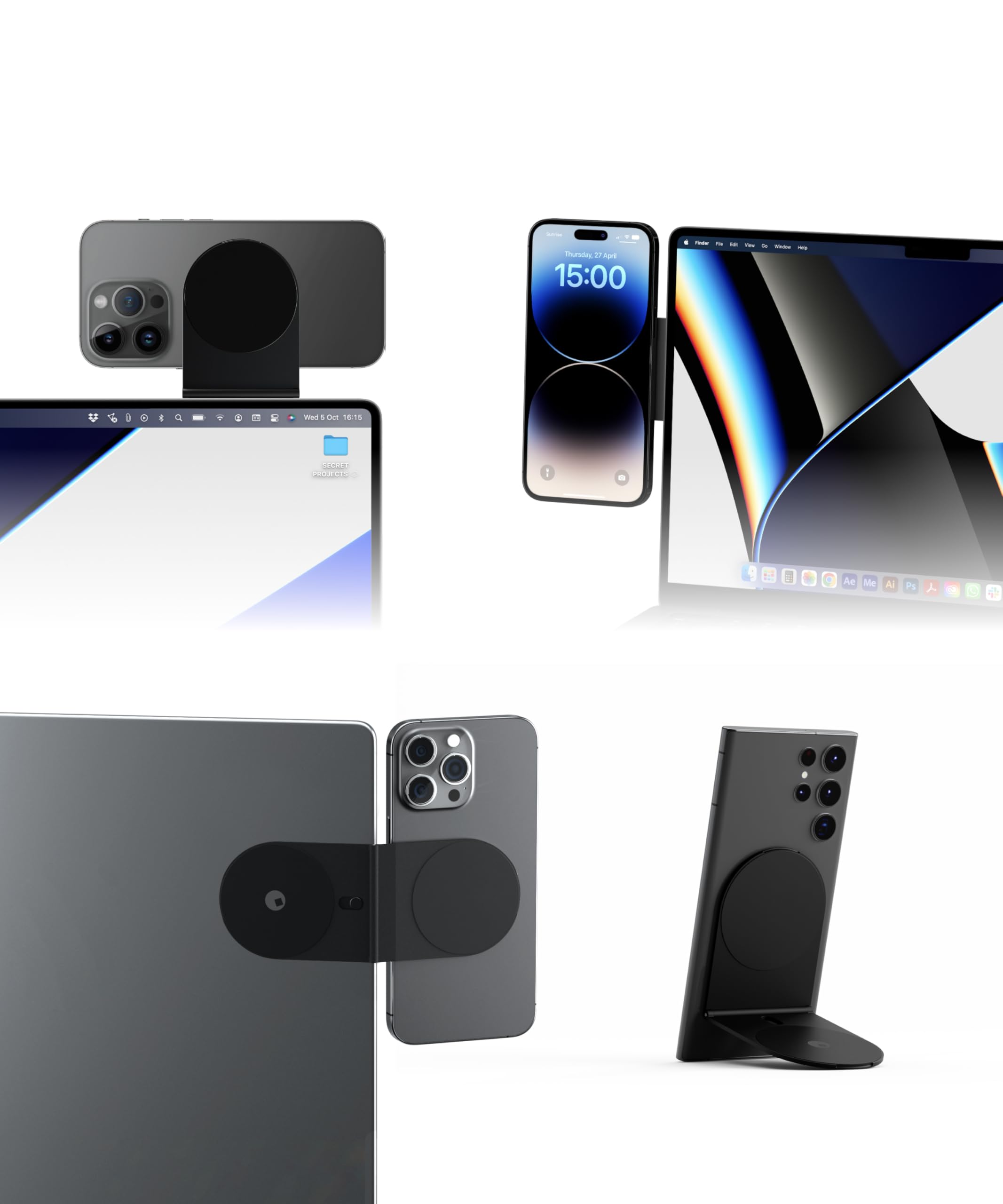 Rolling Square Edge Pro Core - Magnetic Mount Phone Holder Stand For Computers And Tablets | Secure Metal Plate Adhesive Or Stan