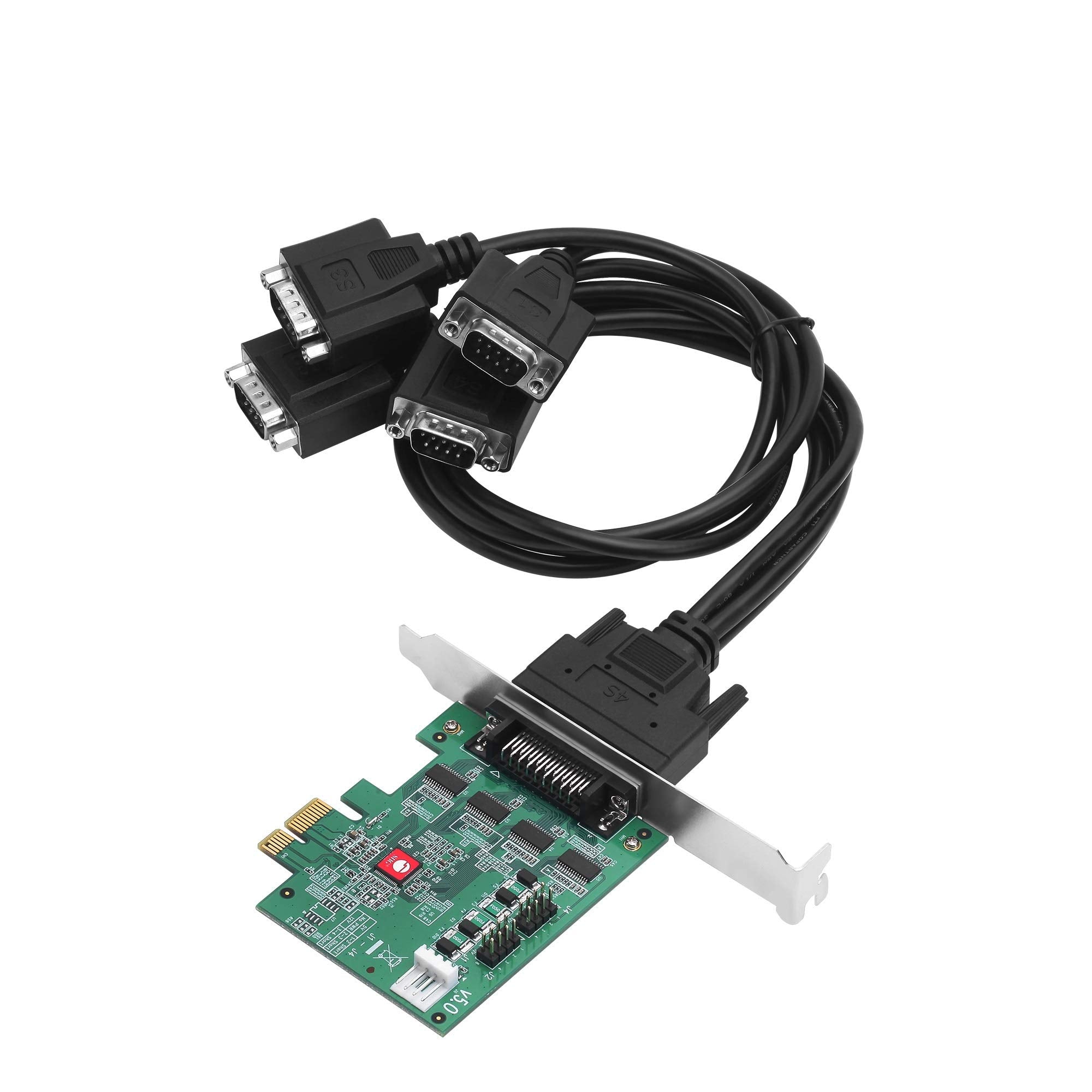 Siig Dp Cyberserial 4S Pcie, 16550 Uart, Baud Rates Up To 921Kbps, Pcie 2.0 X1 To 4X Rs 232 Male 9 Pin Db9, Rs 232 5V Or 12V Pow