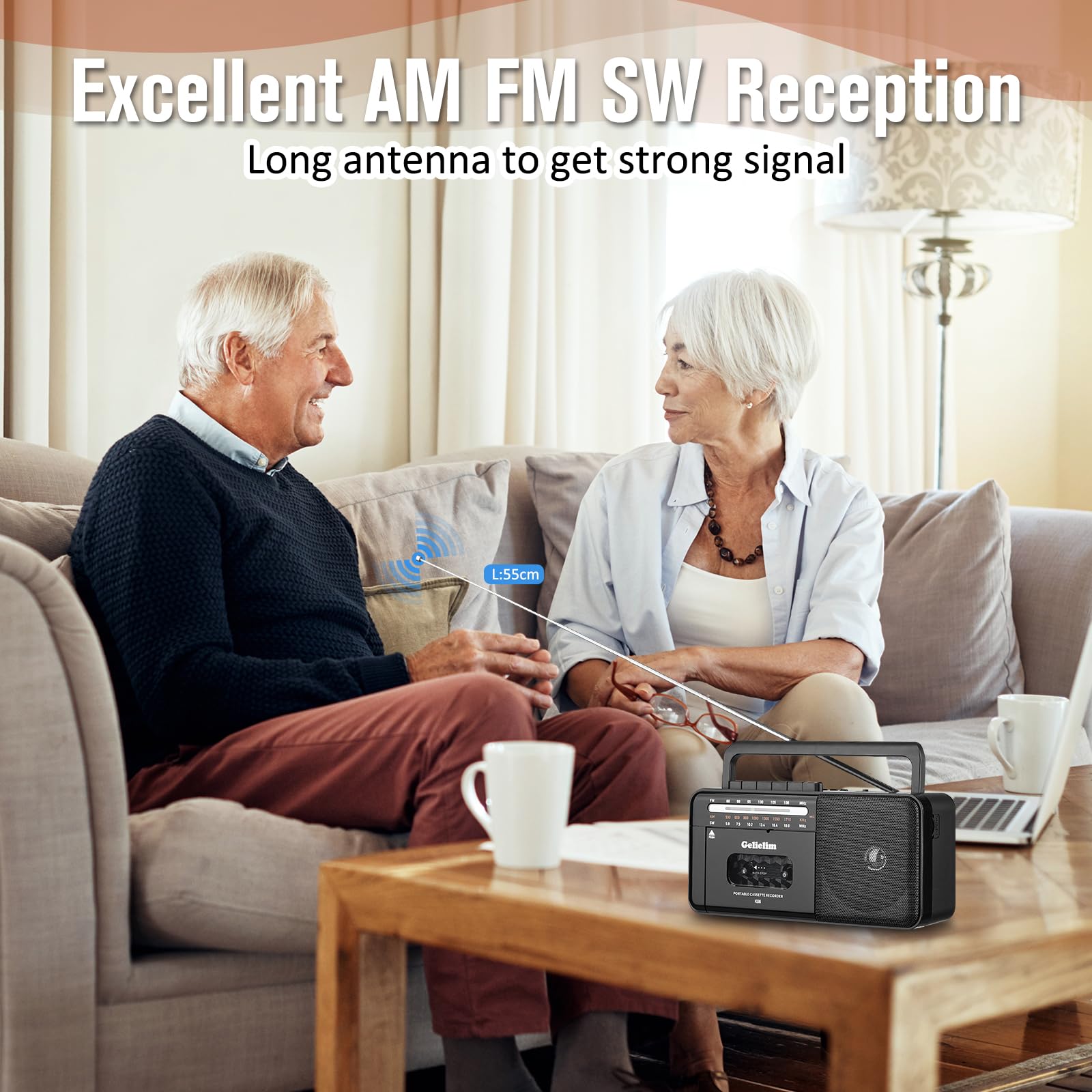 Gelielim Cassette Tape Player Bluetooth Boombox, Cassette Player Am/Fm/Sw Radio Stereo, Tape Player/Recorder With Big Speaker An