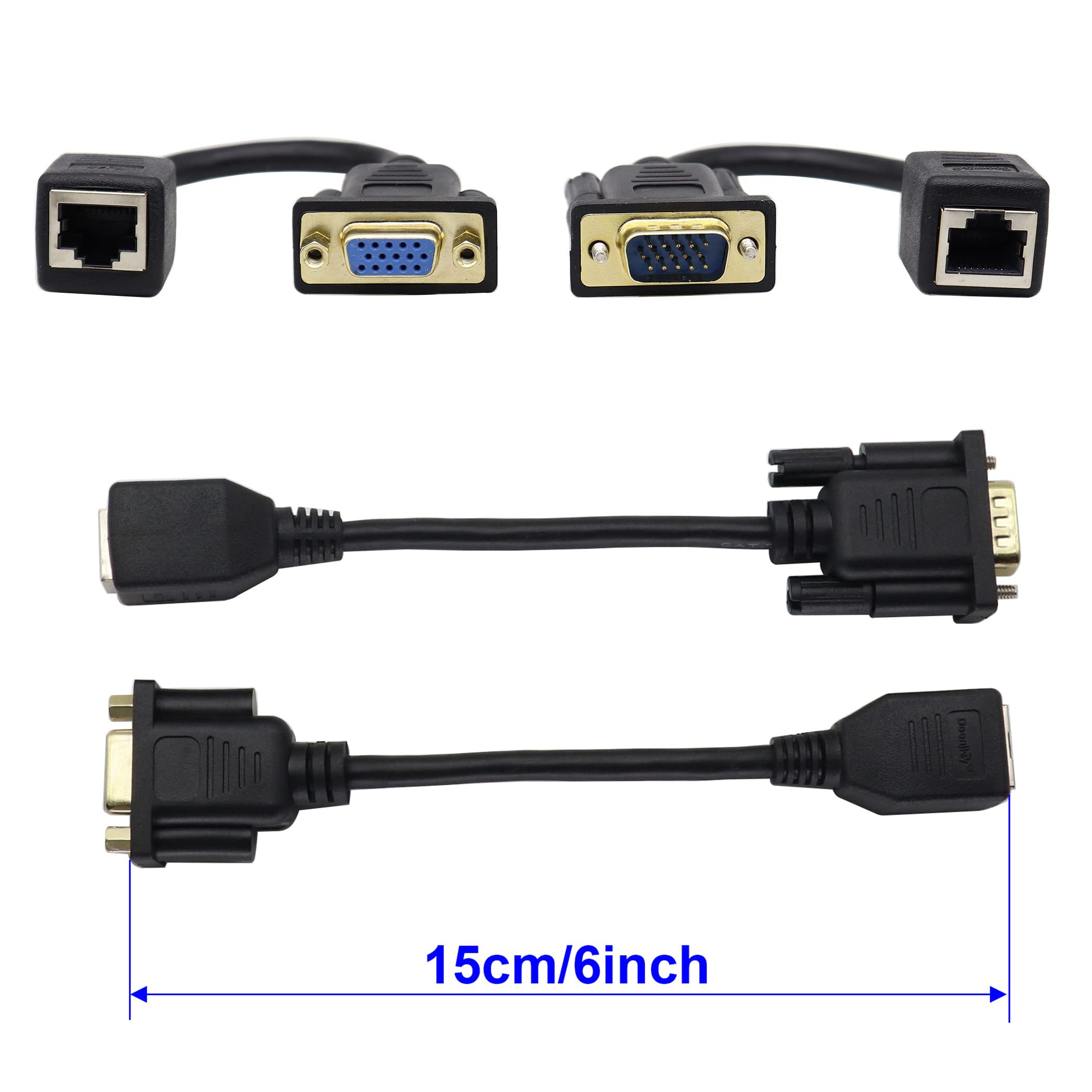 Zuyook Vga To Rj45 Adapter Cable Rj45 To Vga Cable, Vga 15 Pin Port Female&Male To Rj45 Female Cat5/6 Ethernet Lan Console For M