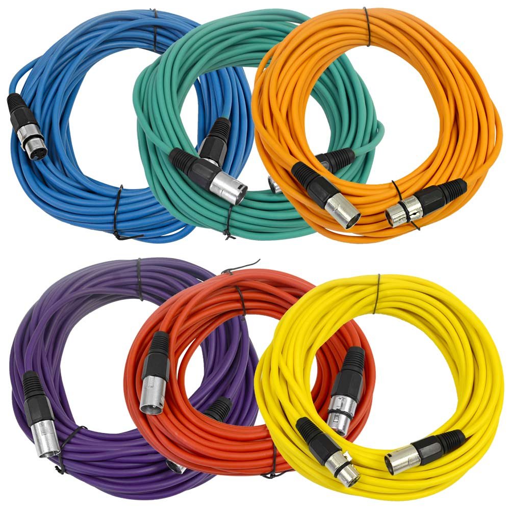 Seismic Audio - Saxlx-50 - 6 Pack Of 50' Multiple Color Xlr Male To Xlr Female Microphone Cables - Balanced - 50 Foot Patch Cord