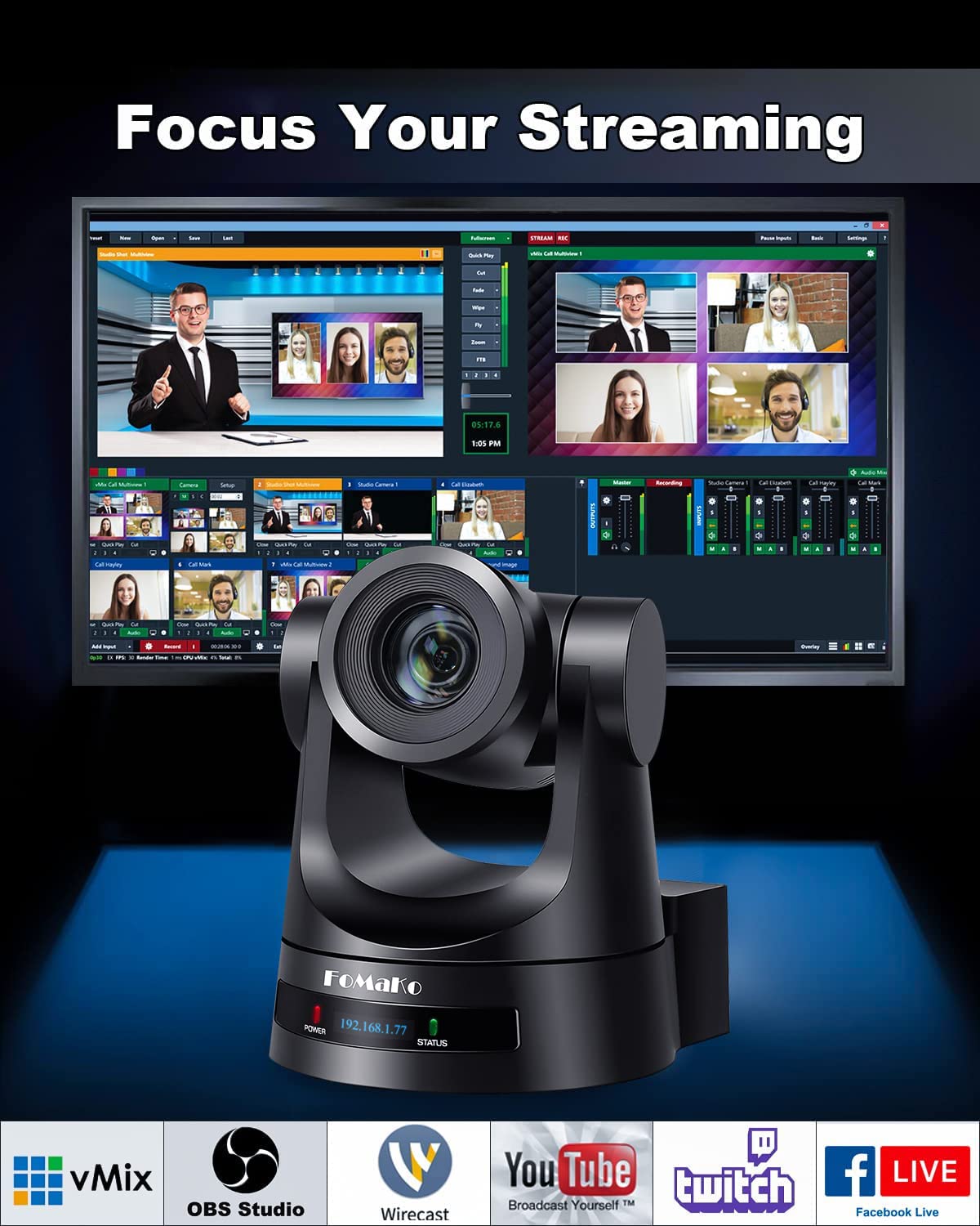 Fomako Ptz Camera Hdmi 20X Optical Zoom 3G Sdi Ip Live Streaming Camera, True To Life Colors, Poe Supports, Hdmi Ptz Camera For