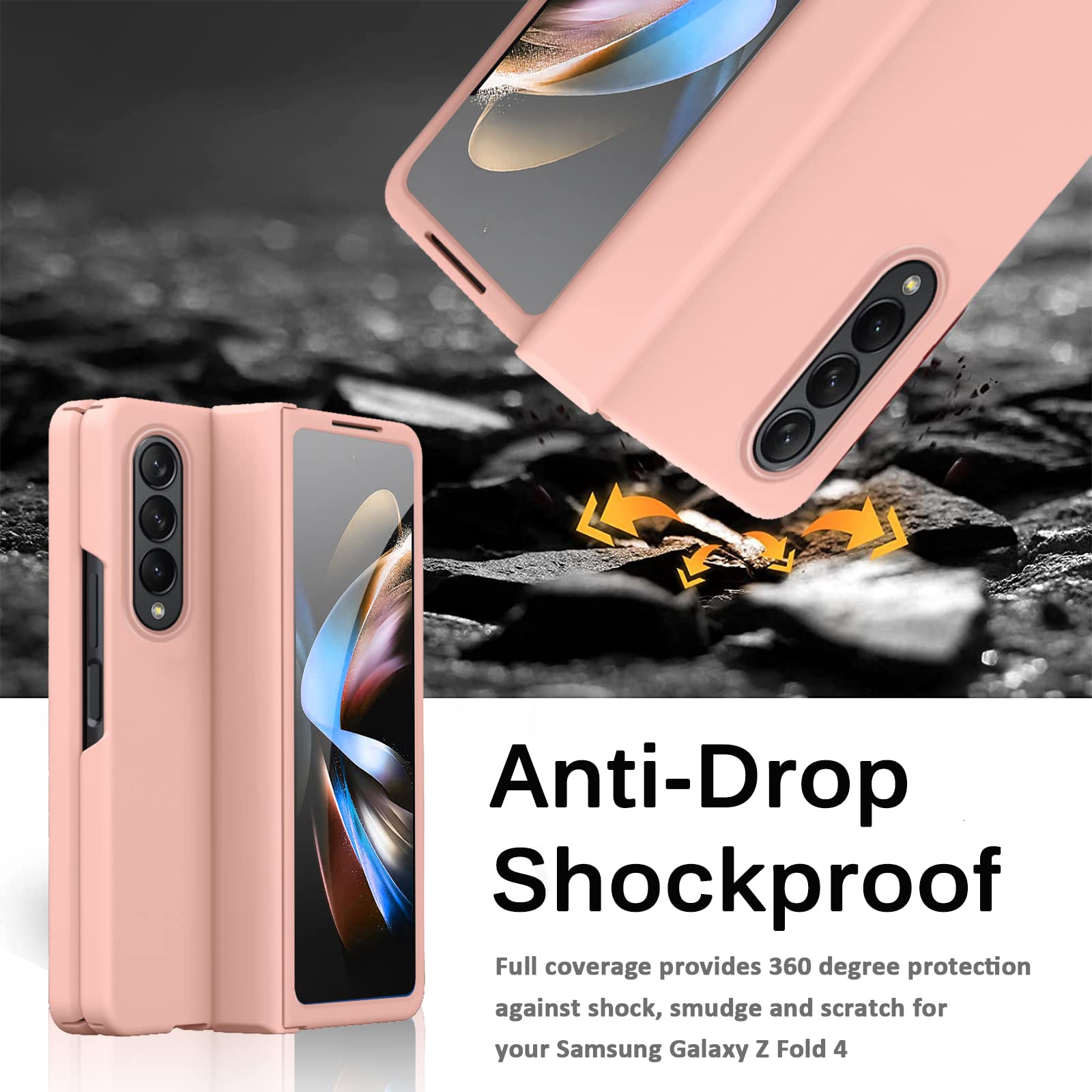 Miimall Samsung Galaxy Z Fold 4 Hinge Case with Glass Protector Hard All-Inclusive Pink