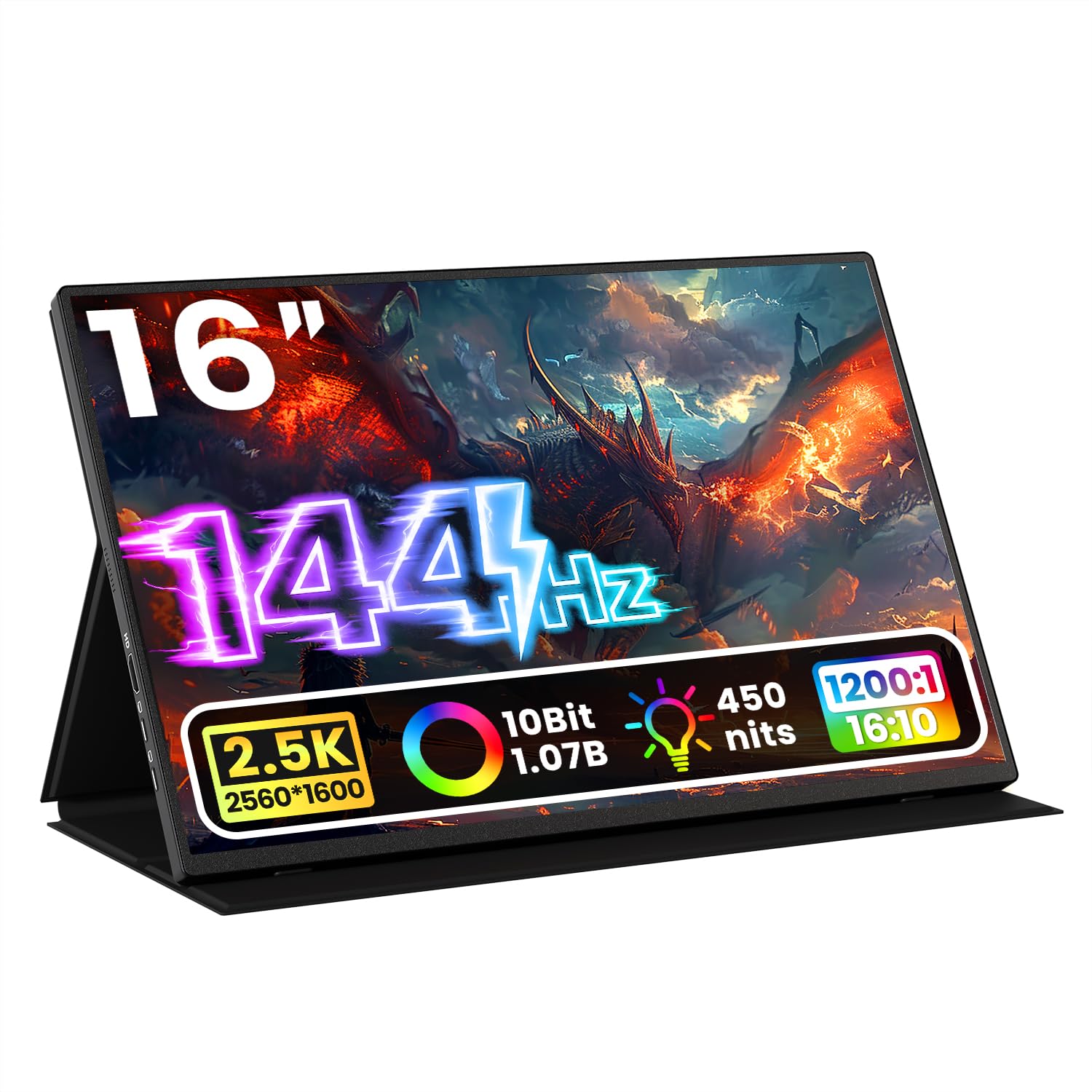 Upperizon Portable Monitor 16 inch 2K QHD 2560x1600 106% sRGB, 144Hz USB-C, 120Hz HDMI, HDR Travel Monitor for Laptop Mac PC Sur