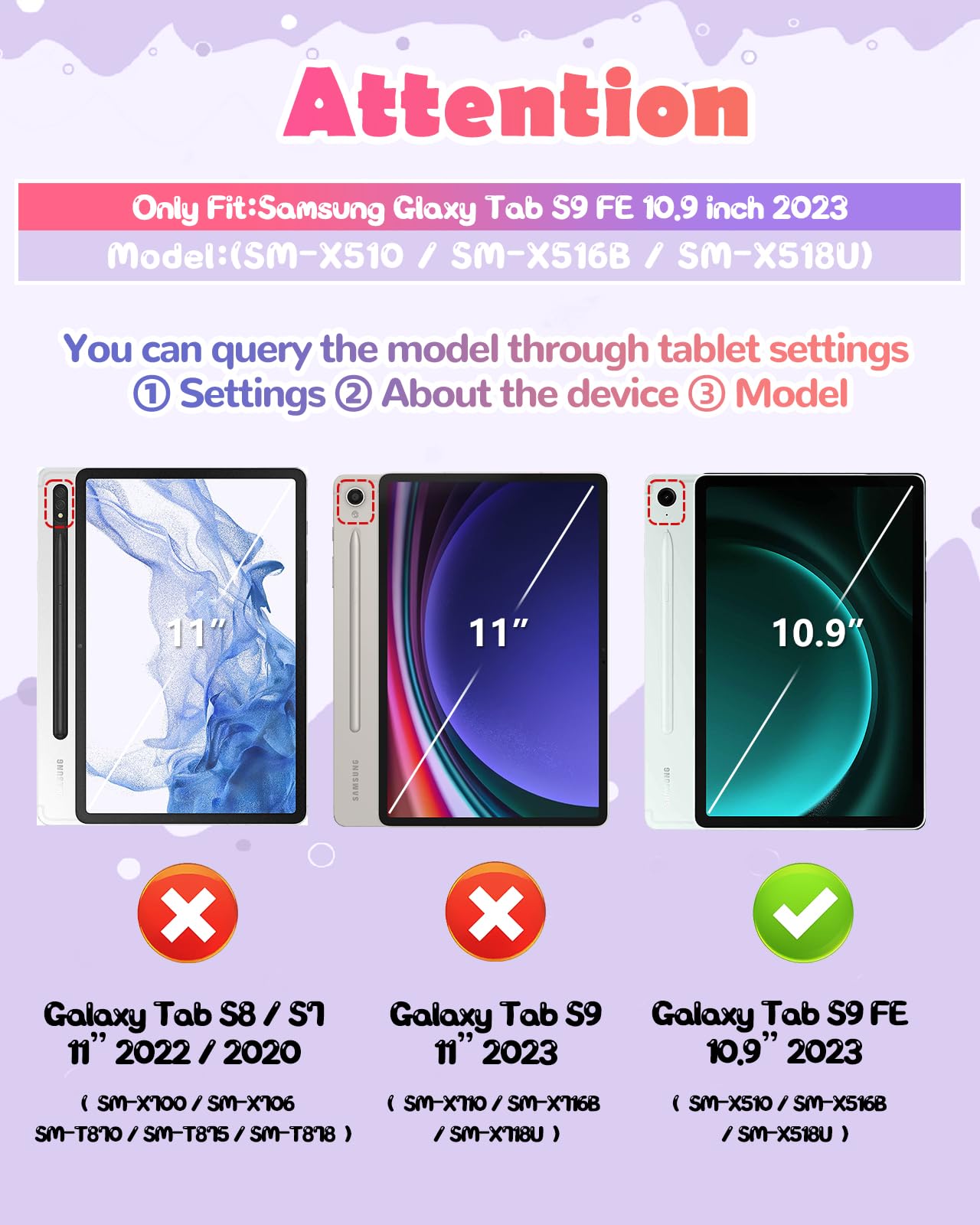 Wazzasoft For Samsung Galaxy Tab S9 Fe 5G Case 10.9 Inch Girls Cute Cat Kawaii Cover Girly 3D Cartoon Women Kitten With Rotating