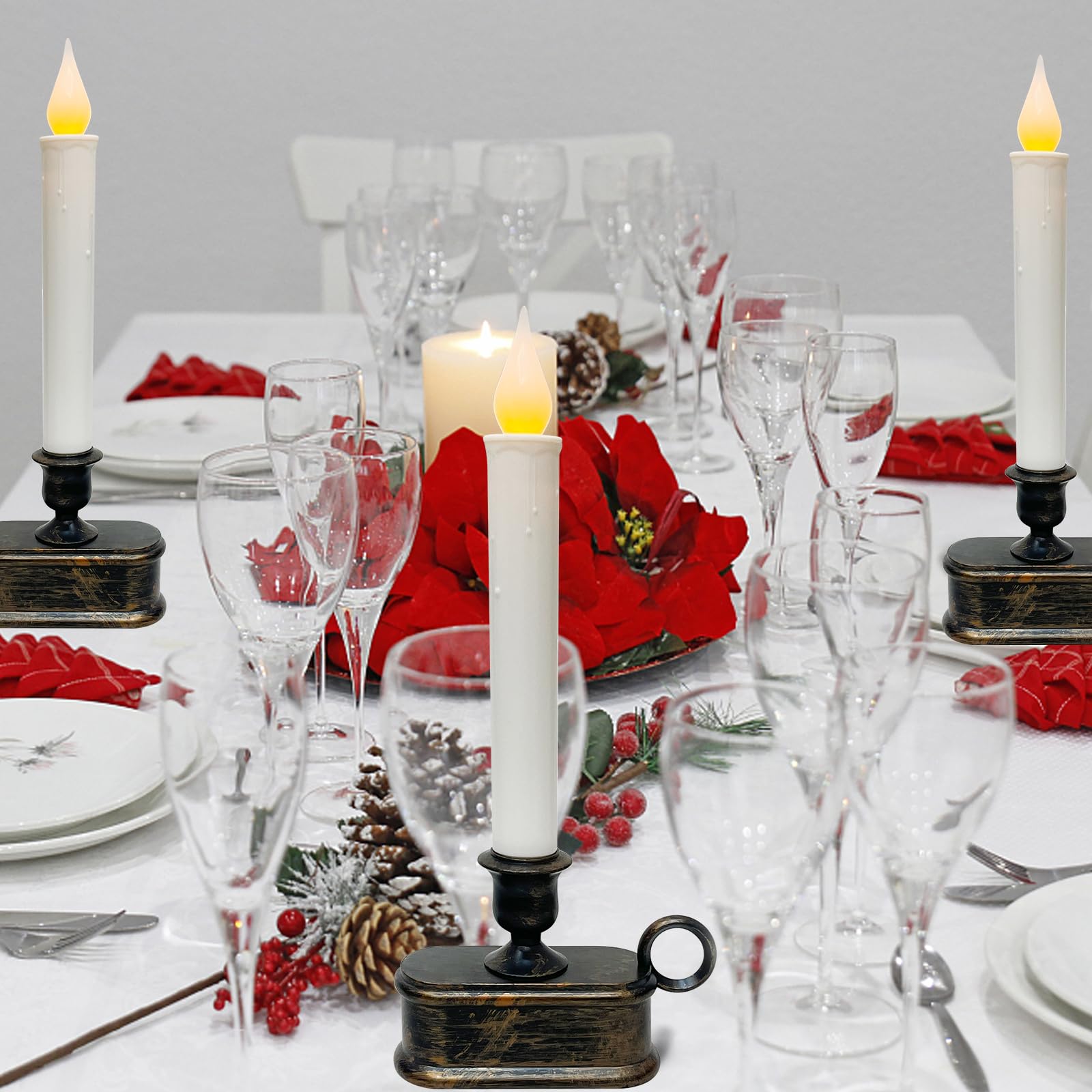 4 Pack Christmas Led Candle Lamps With Sensor, 10Inch Battery Operated Window Candles With Flickering Flame For Indoor Bedroom C