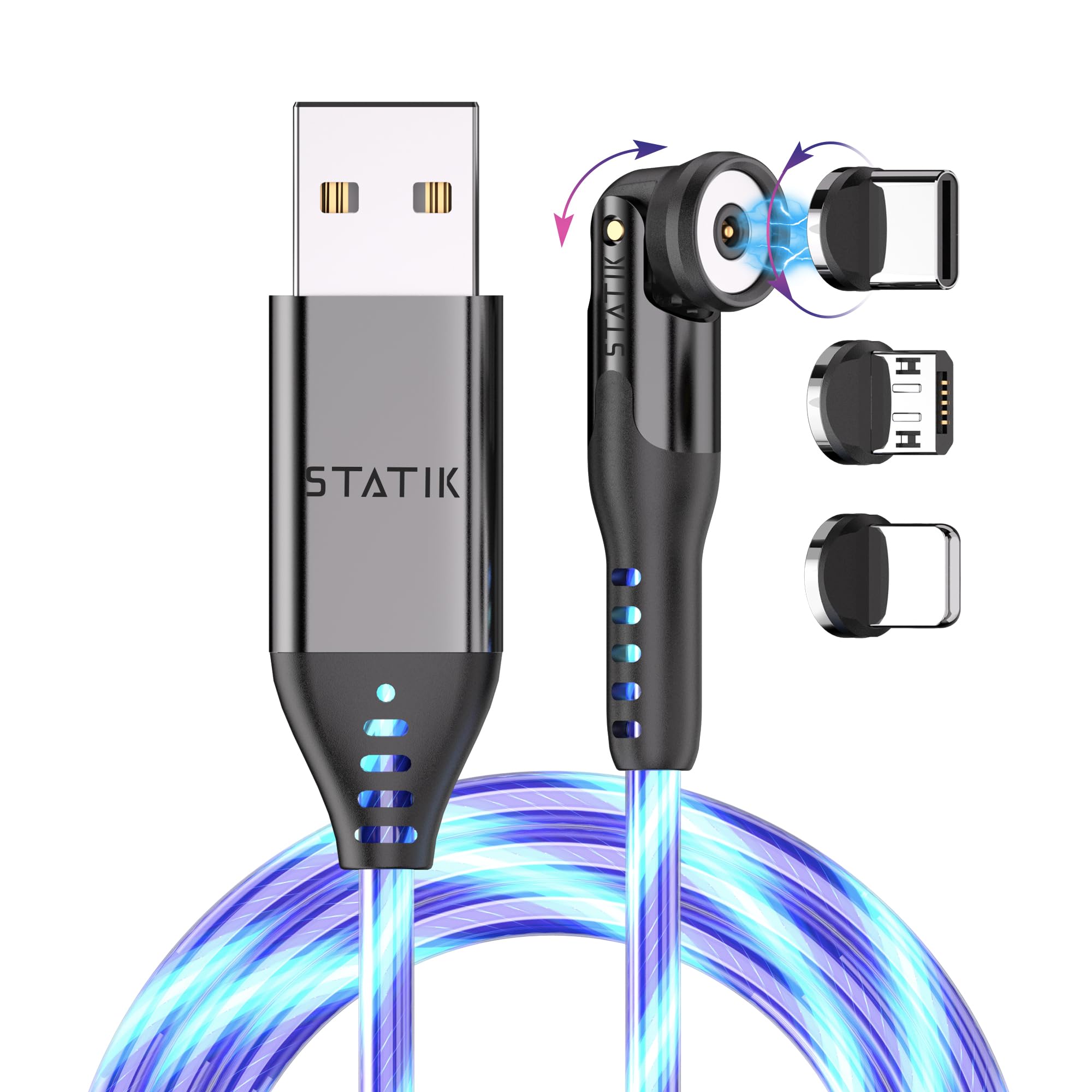 Statik Globright 360 Magnetic Charging Cable, Light Up Charging Cable, Magnetic Usb C Charging Cable, Led Charging Cable, Magnet