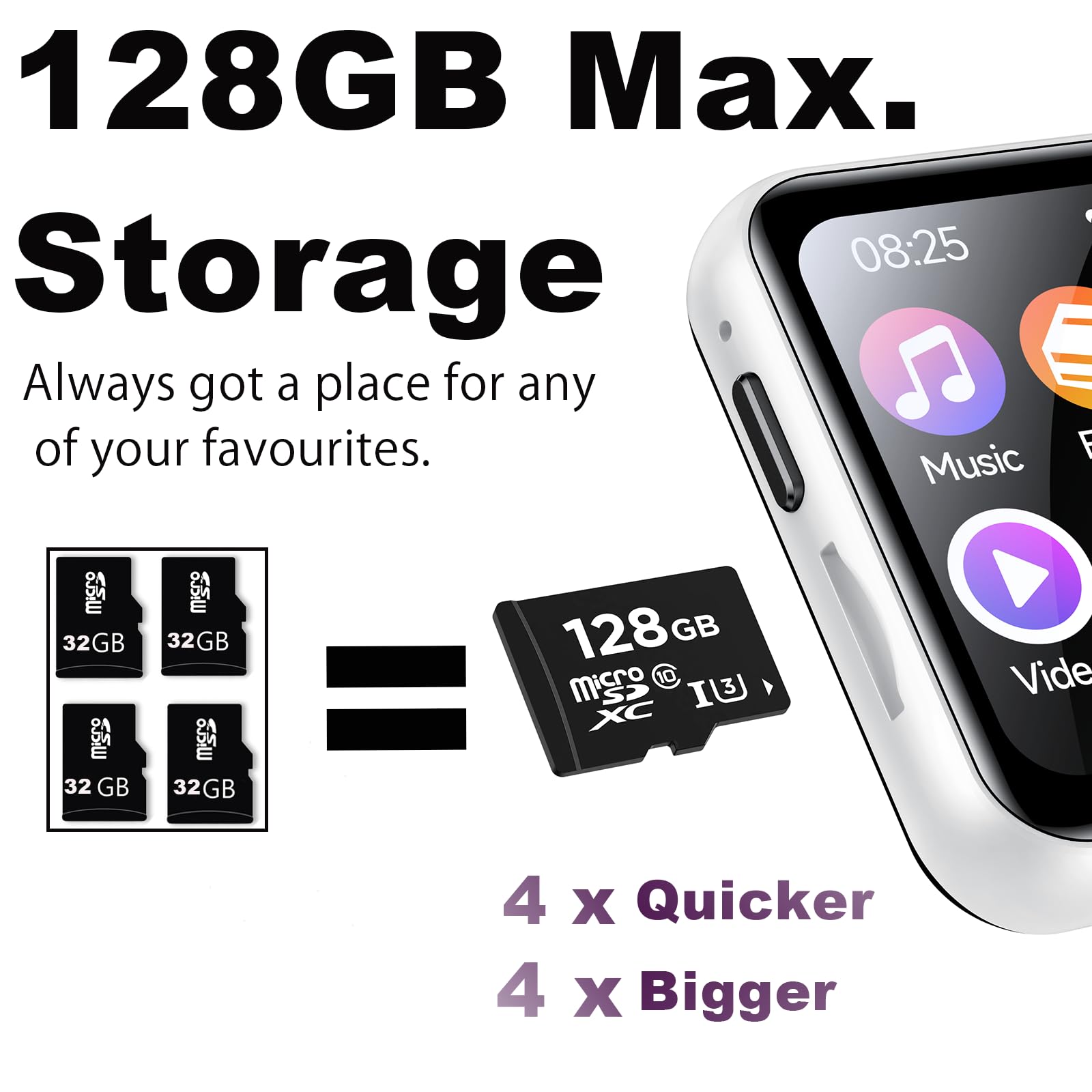 Mp3 Player With 128Gb Tf Card, Bluetooth 5.4 Lossless Sound Audio Player, 2'' Touch Screen Portable Music Player With Speaker, V