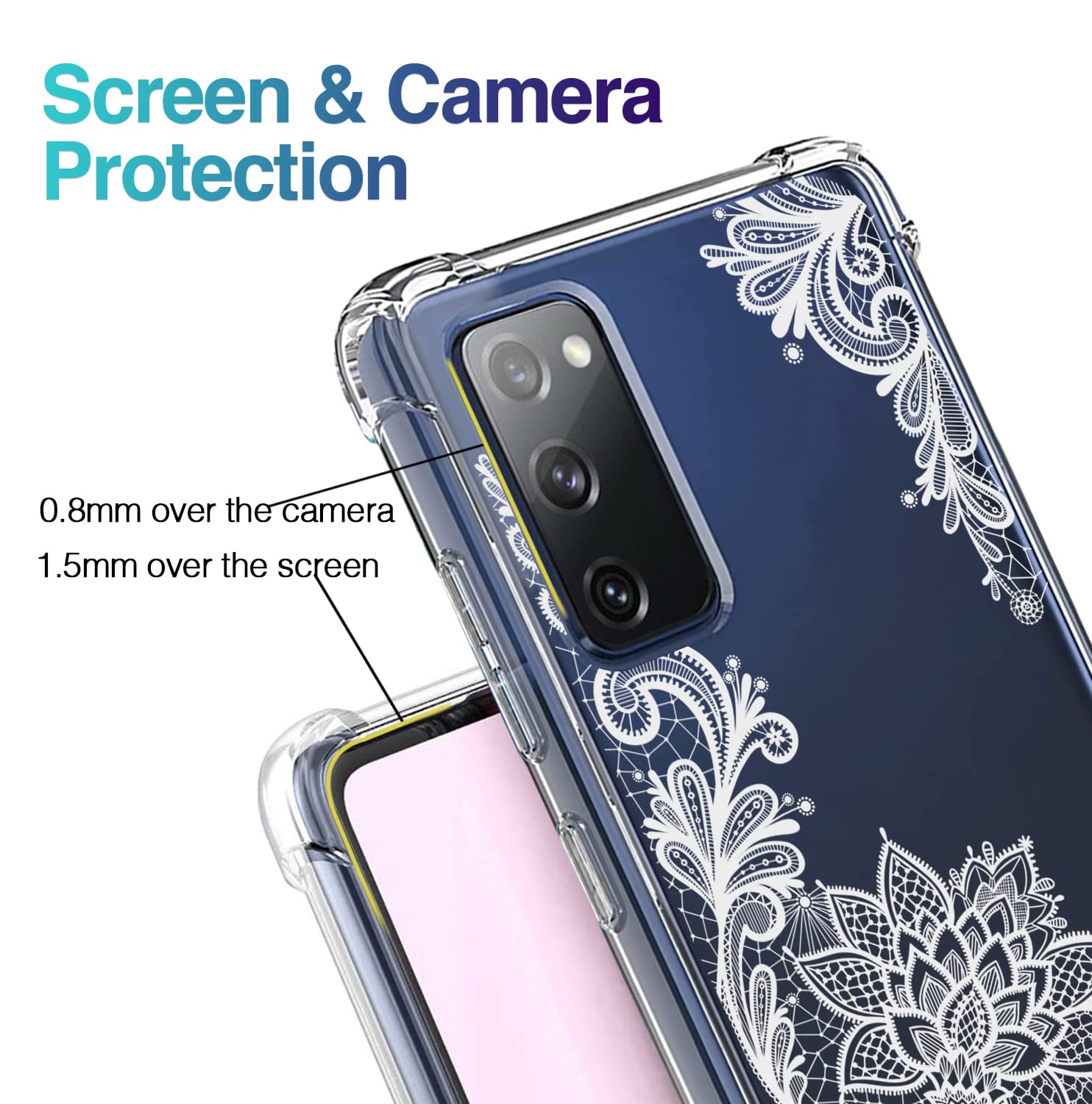 Kiomy Samsung Galaxy S20 Fe 5G Clear Flowers Case With 2 Tempered Glass Screen Protectors Hybrid Hard Pc Back With Soft Tpu Shoc