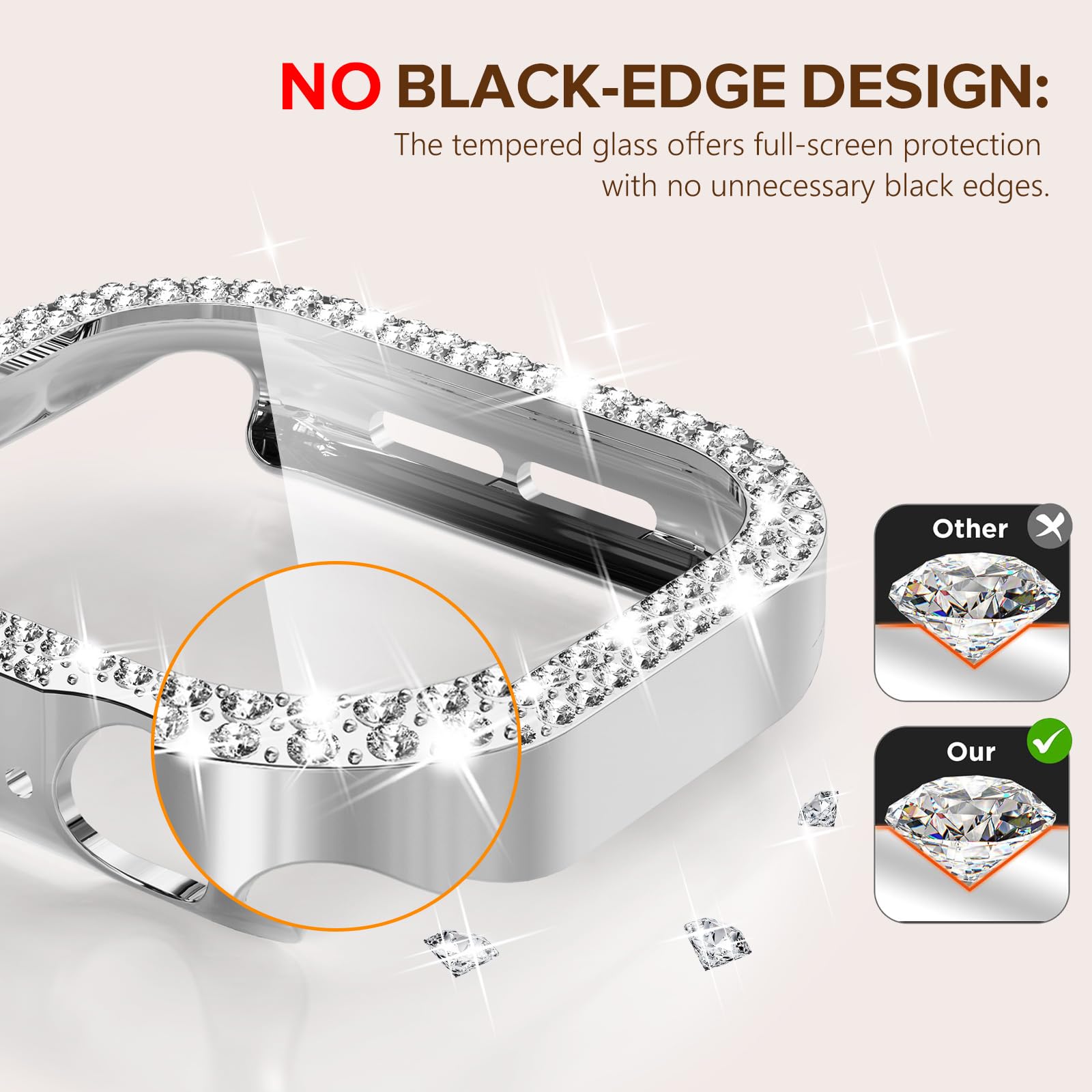 Kades Compatible For Apple Watch Series 10 Bling Protective Case With No Black Edged Built In Screen Protector For Apple Watch 4