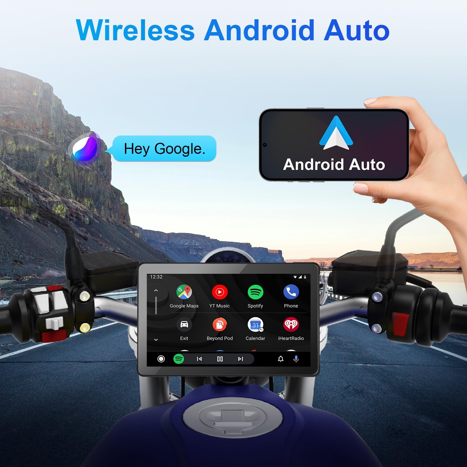 Wireless Carplay For Motorcycle 7 Inch Touchscreen With Wireless Android Auto, Dual Bluetooth Waterproof Touch Screen Portable C