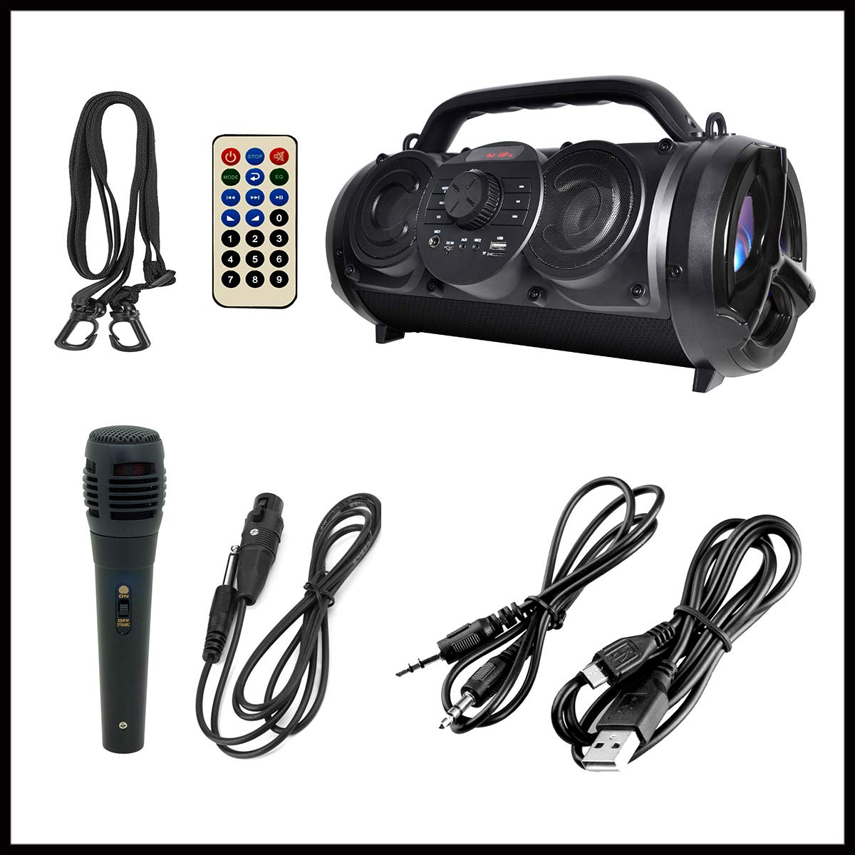 Boytone Bt 18Bk Portable Bluetooth Boombox Speaker, 80W Peak Indoor/Outdoor, Loud Sound, Deeper Bass, Eq, 5' Subwoofer, Tweeter, Fm, 9H Playtime, Usb, Micro Sd, Microphone, Recording, Led Light