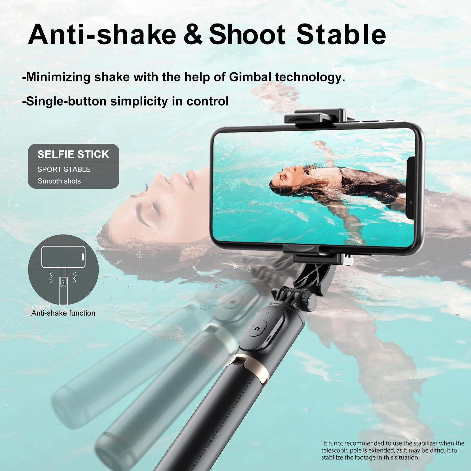 Selfie Stick Tripod With Gimbal Stabilizer For Phone, 360 Auto-Balance 1-Axis Rotation, Remote Control, Portable For Vlogging, T