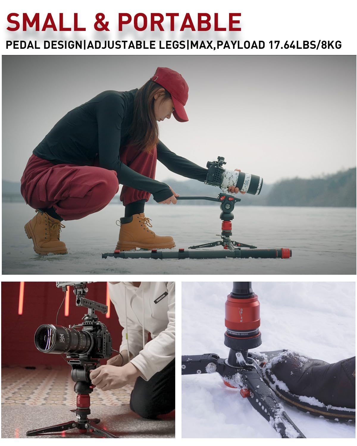 Ifootage Cobra 3 Base P Tripod,Low Profile Minipod,Pedal Locking Design,Auto Locking Sleeve,360Smooth Rotation,1/4''&3/8'' Screw