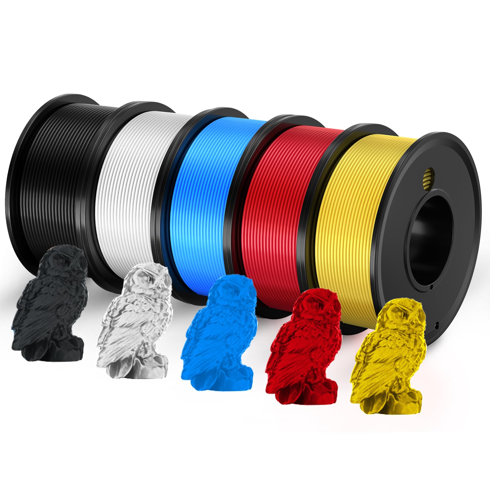 PLA 1.75mm 3D Printer Filament - 5 Colors Black White Red Blue Yellow Printing Filament 1.75mm Dimensional Accuracy 0.02mm Fille