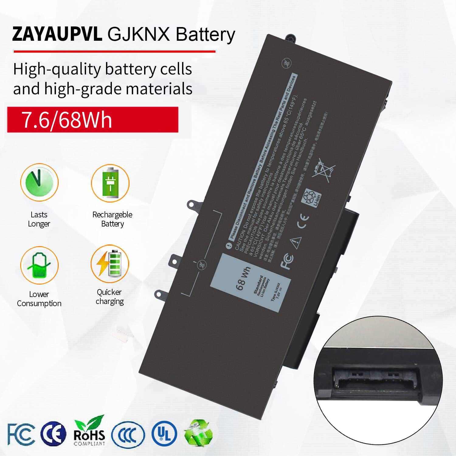 Gjknx 7.6V 68Wh Battery Replacement For Dell Latitude 5480 5580 5490 5491 5580 5590 5591 5280 5288 5488 5491 5495 E5480 E5580 E5