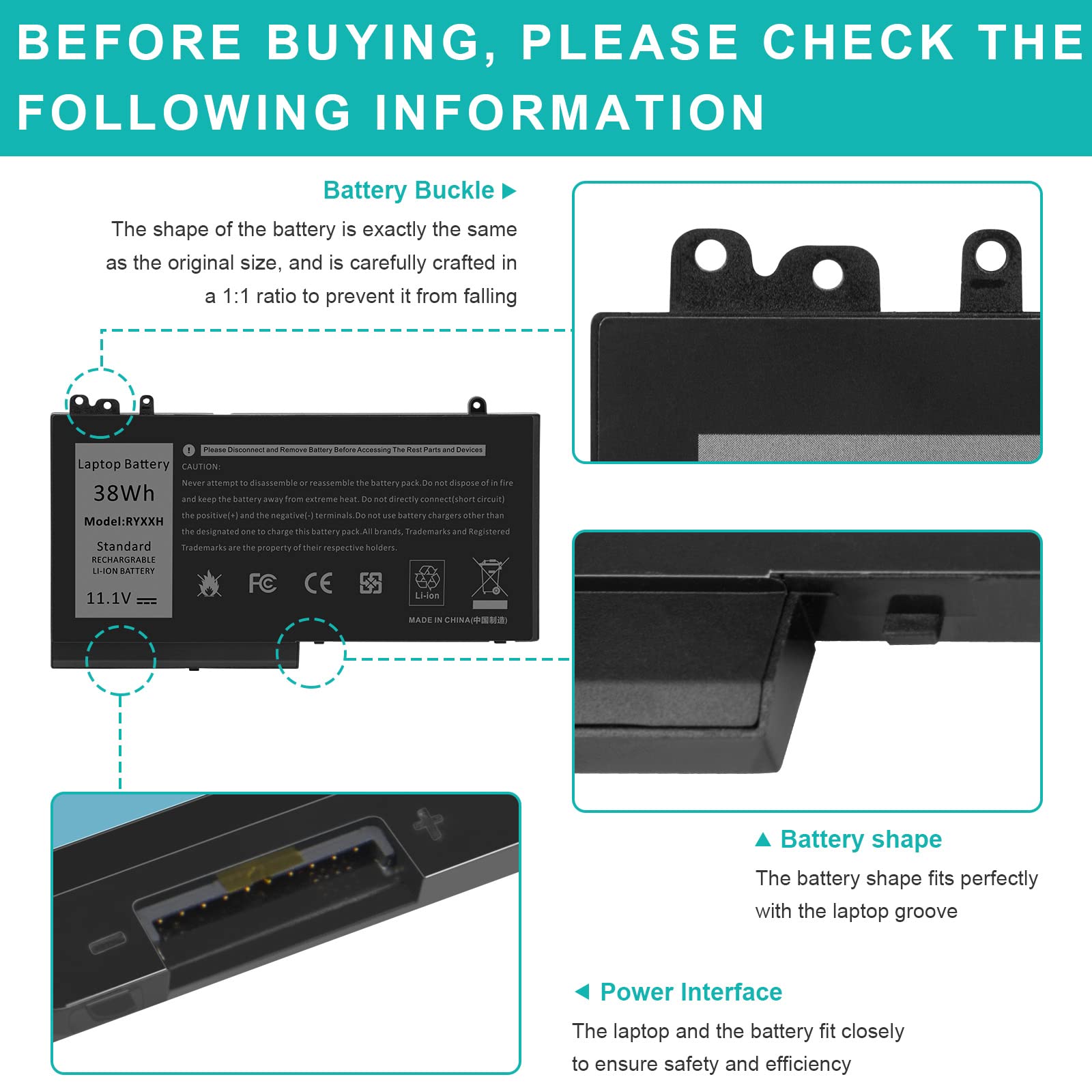Futurebatt Ryxxh 38Wh 11.1V Battery For Dell Latitude E5450 12 5000 E5250 (P25S001) 11 3150 3160 Series Laptop