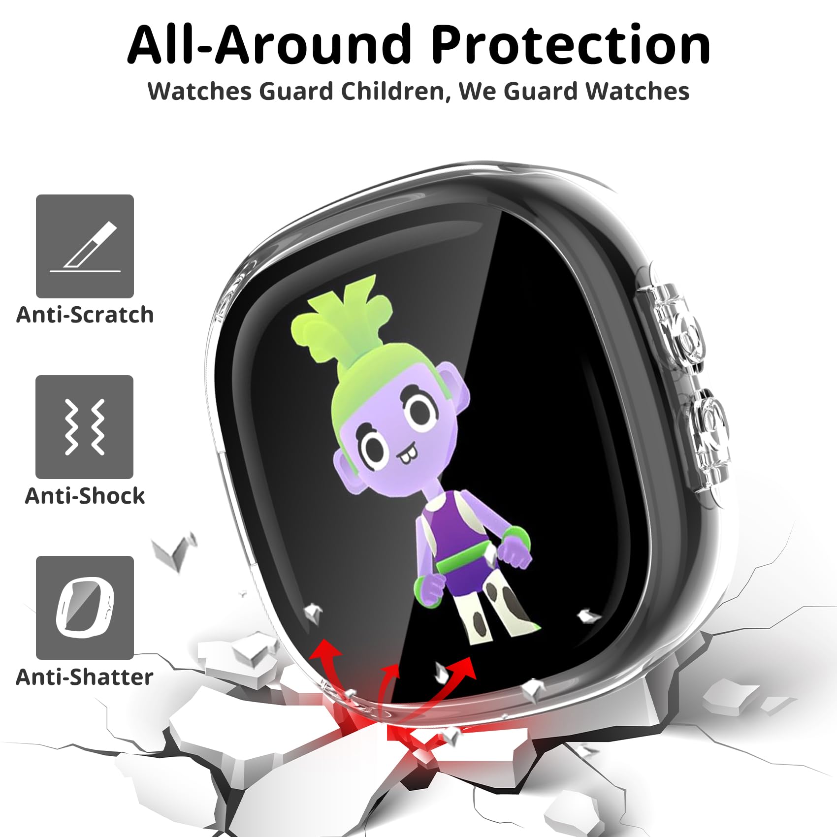 2-Pack Screen Protector Compatible With Fitbit Google Ace Lte Case, Tempered Glass All-Around Protective Screen Full Hard Pc Cov