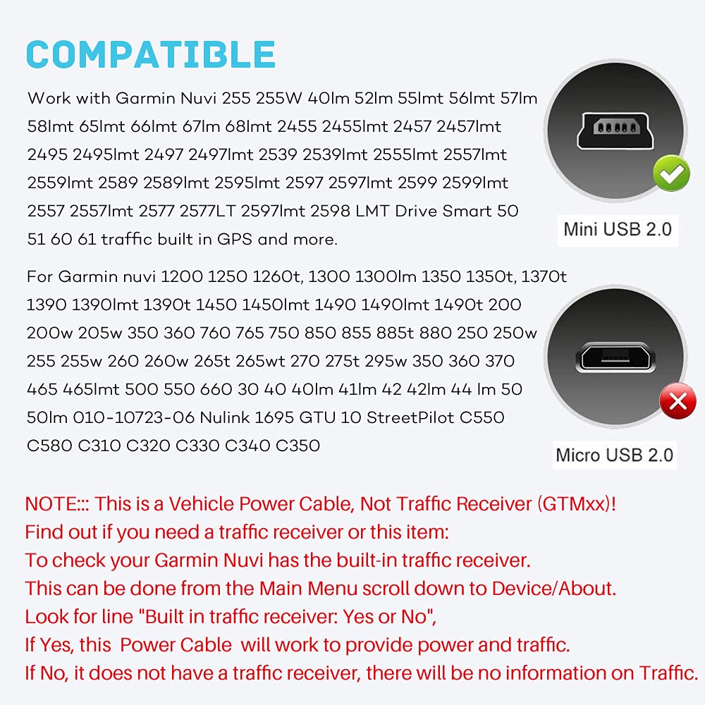 Fouceclaus Charger Cable For Garmin Gps, Mini Usb Shielding Car Charger Power Cord For Garmin Nuvi Navigator (Car Charger)