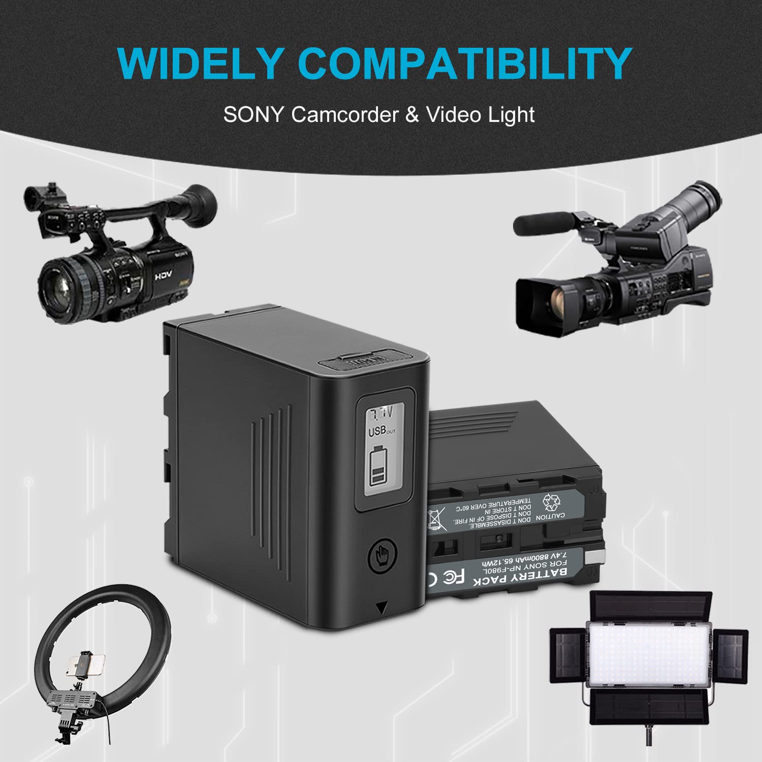 Kunlun 2 Pack Np F970 Battery Replacement For Sony Np F Battery Np F970 Np F975 Np F980 Np F960 Np F770 Np F750 Np F550 And Sony Handycam Camcorders, Lcd Display, Pack With Micro Usb Cable