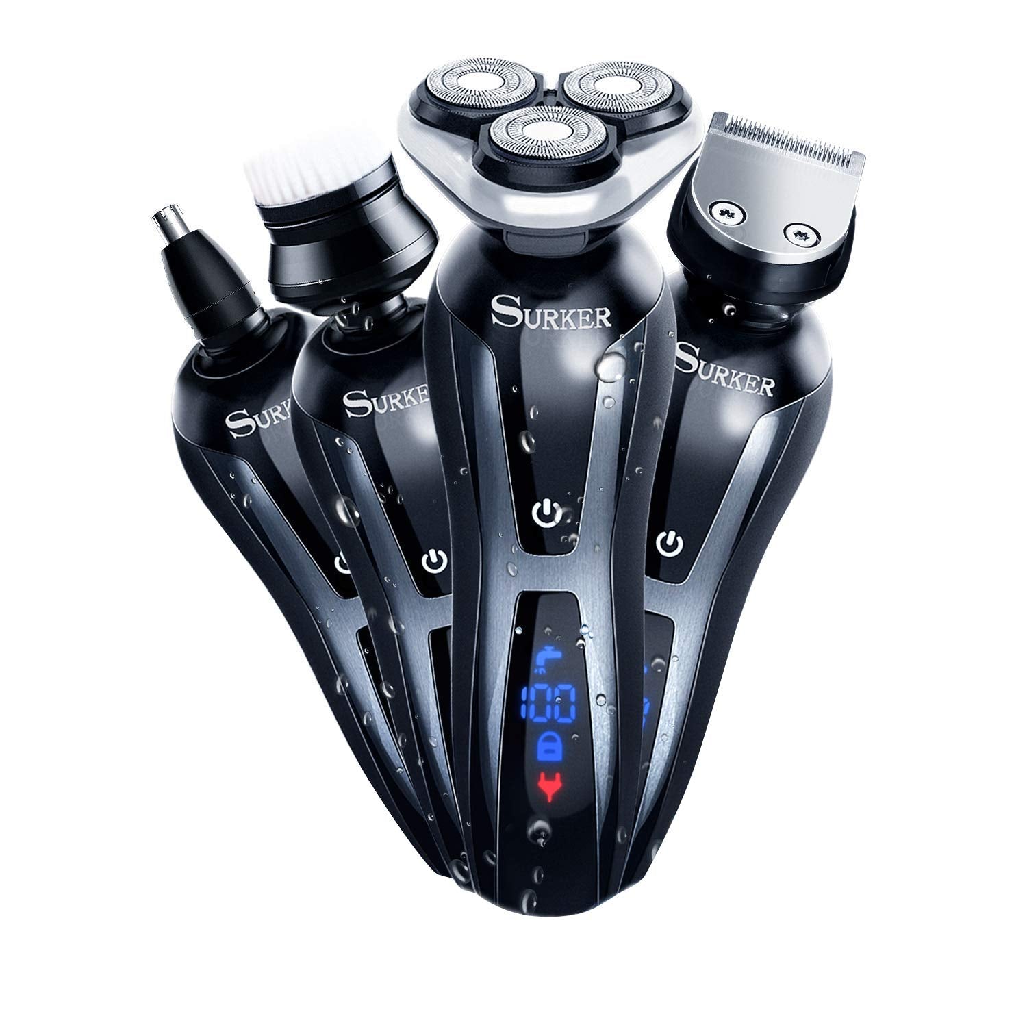 Surker Electric Shaver Razor Cordless Beard Trimmer For Men Nose Hair Trimmer 3 In 1 Trimmer Grooming Kit Plus 1 Facial Cleansin