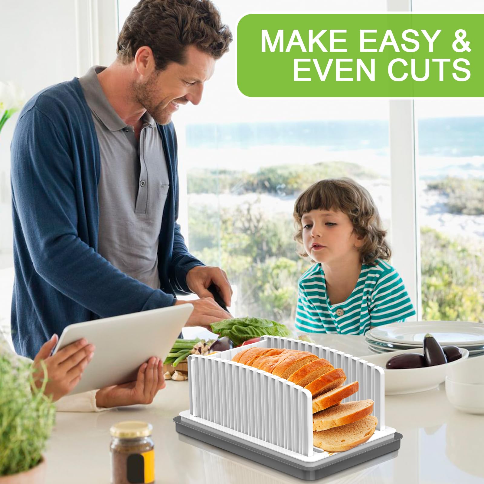 Hhxrise Bread Slicer For Homemade Bread, Adjustable Bread Slicer Guide With Crumb Tray, Plastic Bread Loaf Slicing For Kitchen H