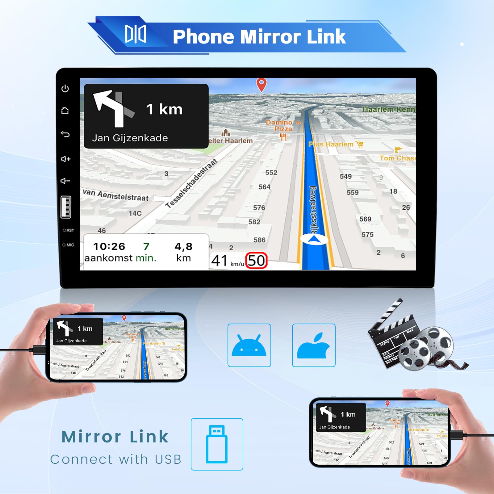 Inefala 9Inch Car Stereo Single Din Radio Touchscreen With Backup Camera, Multimedia Car Audio Support Mirror Link, Hands Free C