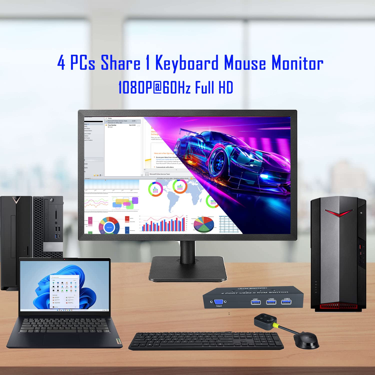 Kvm Switch Vga 4 Port   Vga Kvm Switch For 4 Computers Share 1 Monitor & 3 Usb 2.0 Devices,Keyboard Mouse Scanner Printer,U Disk