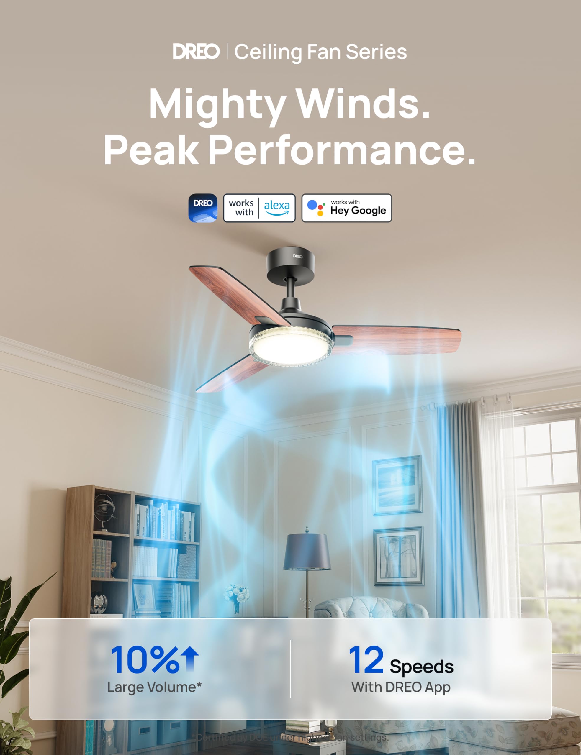 Dreo Smart Ceiling Fans With Lights, 42 Inch Black Ceiling Fan, 12 Speeds & 3 Fan Modes, Stepless Color Tones, Dimmable Led Ligh