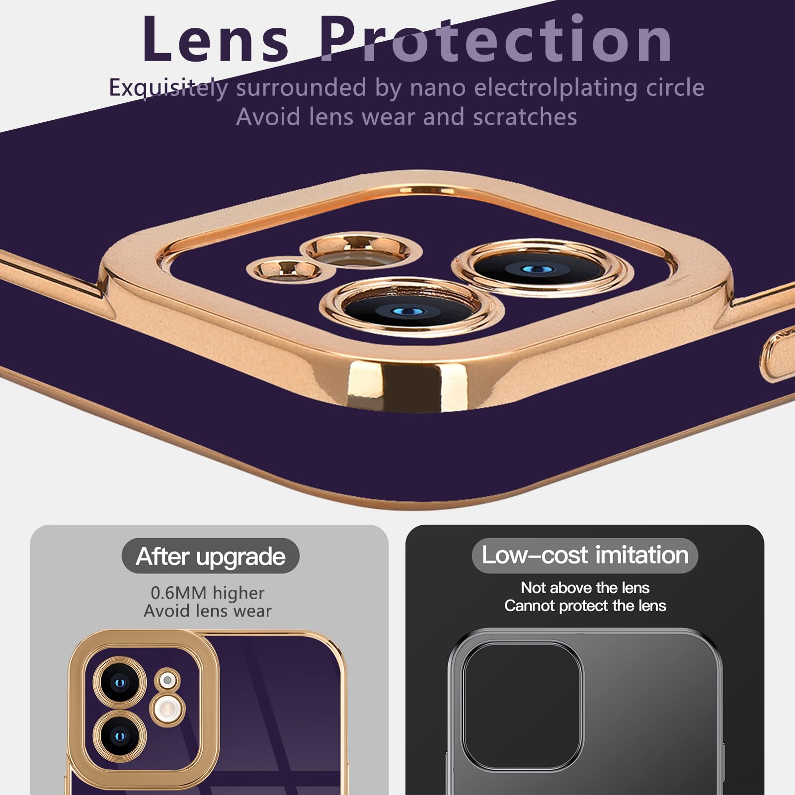 Lafunda Designed For Iphone 12 Case Cute, Luxury Plating Case For Women Girls Elegant Gold Edge Soft Tpu Bumper Cover With Camer