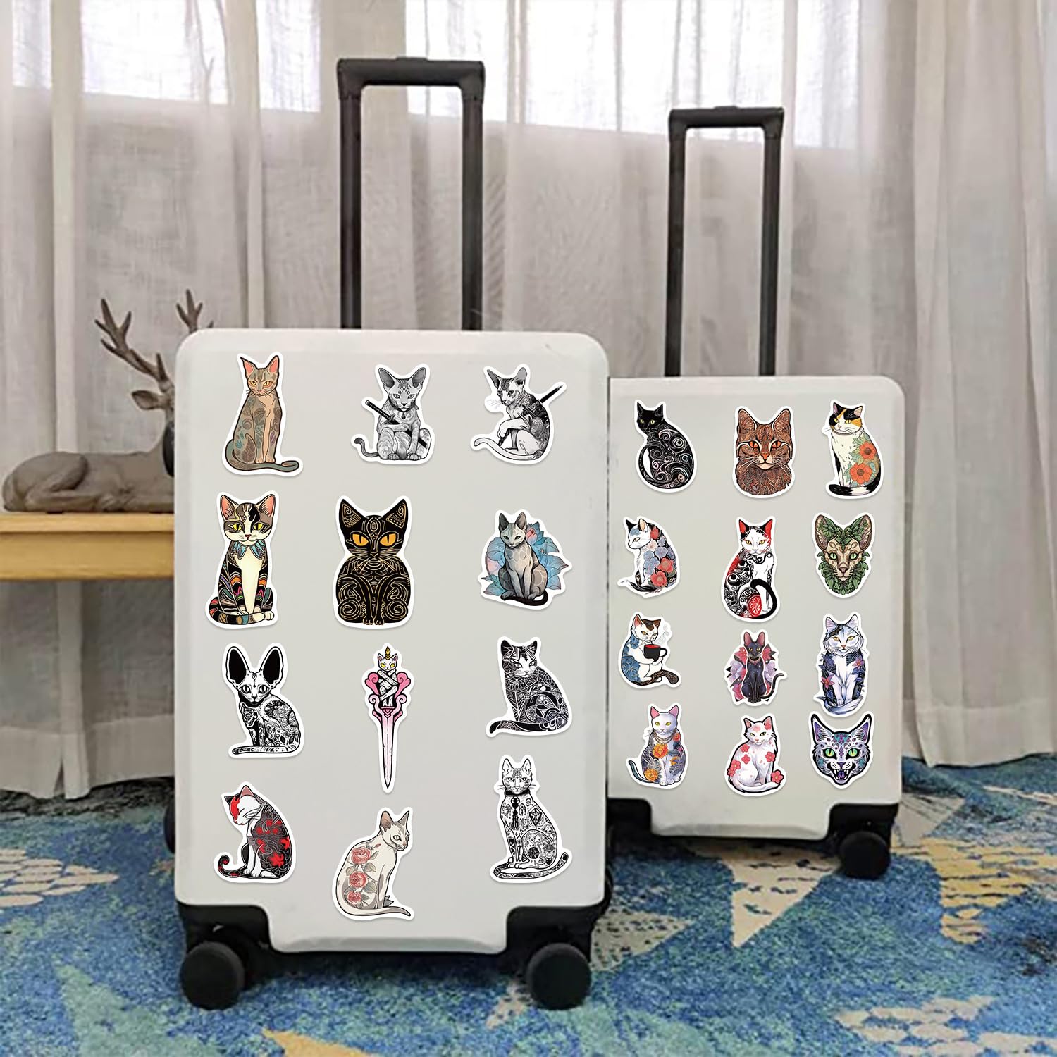 Ukiyo E Floral Tattoo Cat Stickers  50 Pcs Waterproof Vinyl Vintage Japanese Art Cat Stickers For Laptops,Water Bottles,Scrapboo