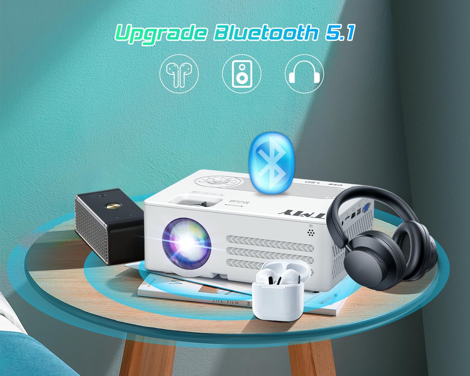 Tmy Projector With Wifi And Bluetooth?100' Screen Included?Native 1080P Outdoor Projector, 4K Supported Portable Projector, Compatible With Ios/Android/Pc/Tv Stick/Hdmi/Usb, Indoor Outdoor Use
