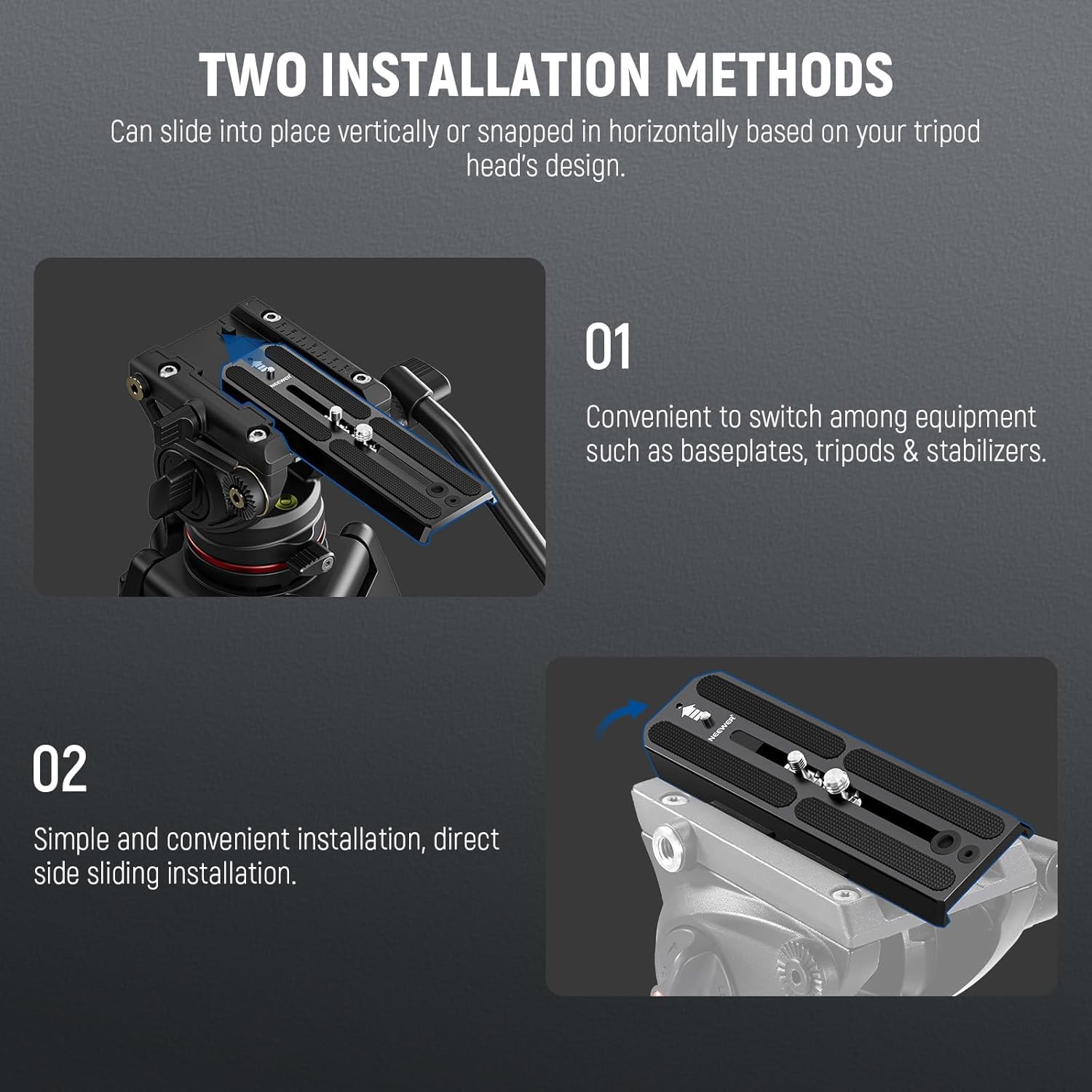 Neewer 501Pl Tripod Quick Release Plate Compatible With Mvh500Ah Mvh502Ah, 6.3''/16Cm Extended Camera Mounting Plate With 1/4''