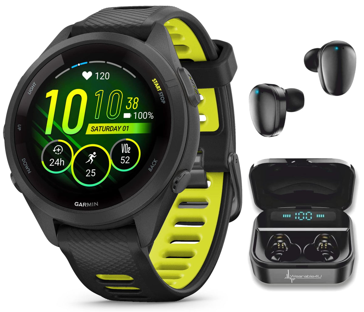 Wearable4U Garmin Forerunner 265S Music Gps Running 42 Mm Smartwatch, Black With Amoled 1.1In Touchscreen Display Black Earbuds