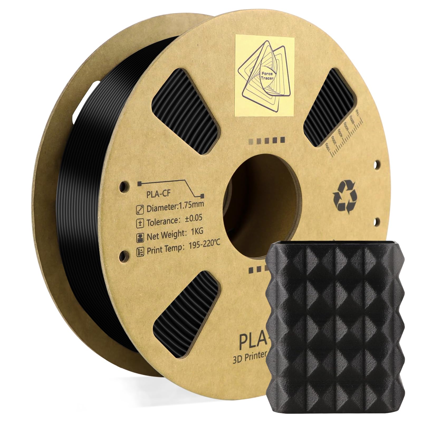 Carbon Fiber Filament 1.75mm - Reinforced 3D Printer Filament - Black pla 3D Filament - PLA-CF 1.75 Filament - 340m Spool (2.2 L