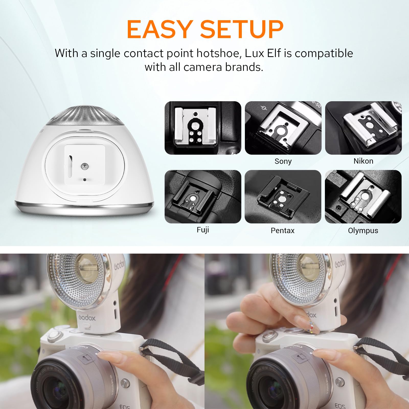 Godox Lux Elf Retro Camera Flash, Built-In Battery Gn6 With 5 Levels Flash Power, 6200K300K With S1/S2 Optical Control, On Camer