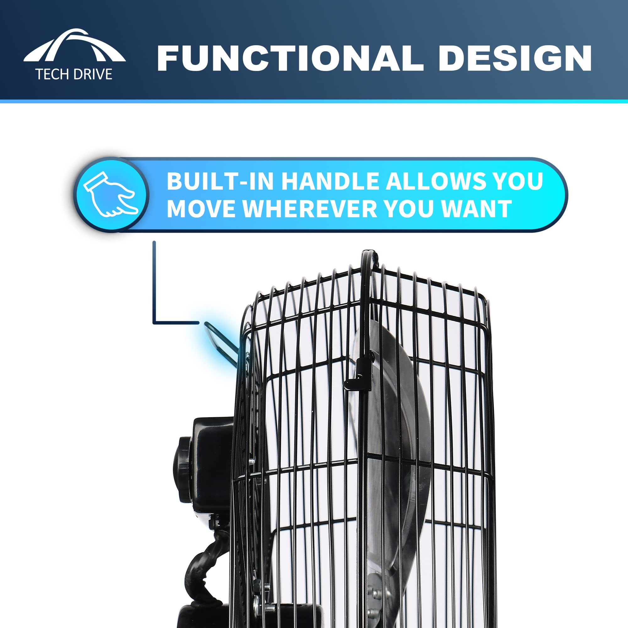Tech Drive High Velocity Floor Fan,14 Inch Heavy Duty Metal Industrial Fans,3 Powerful Speed,360 Adjustable Tilting And All Meta