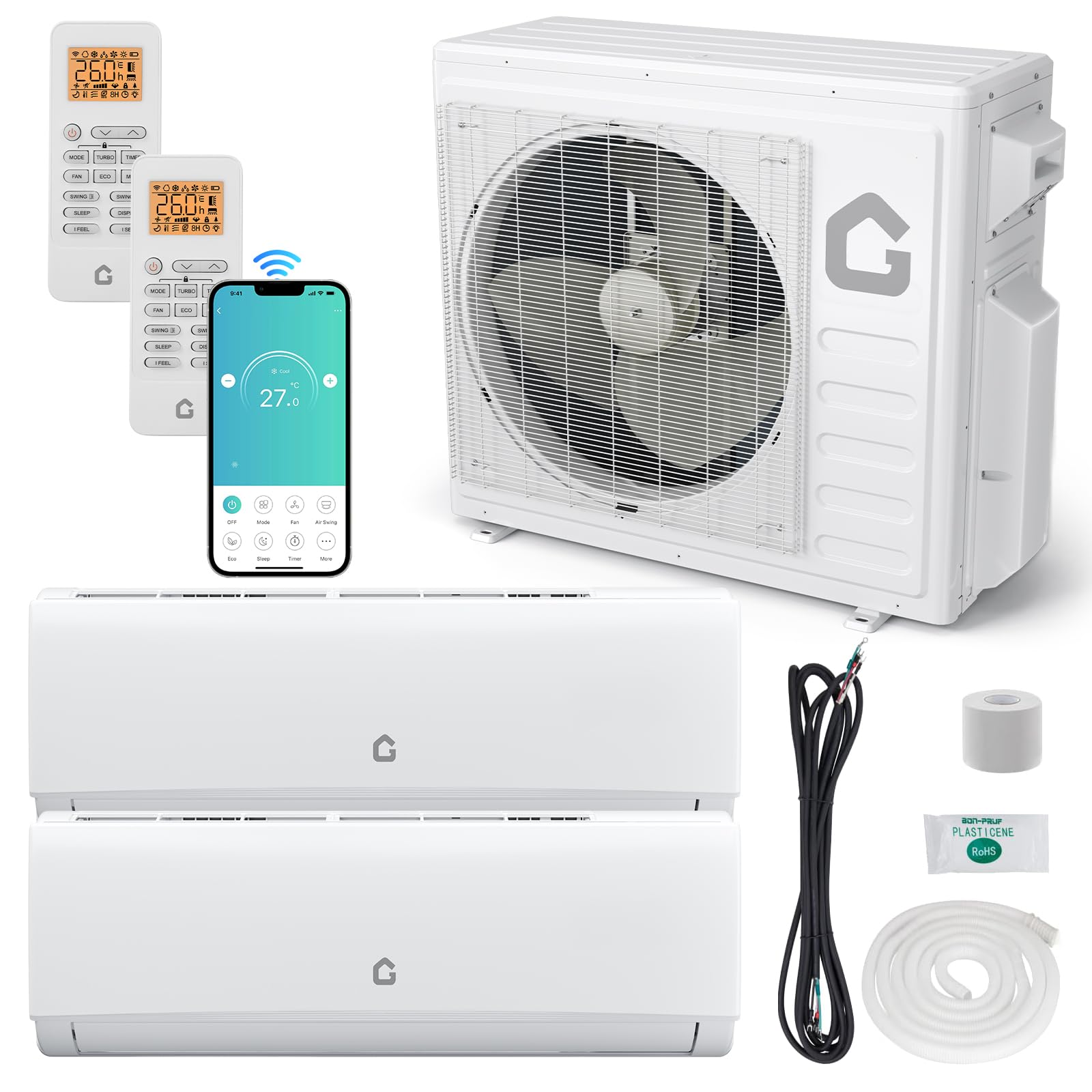Garvee 20K BTU Dual Zone Mini Split AC/Heating System, 20 SEER2 Ductless 2 Zone Wall Mounted Mini Split Air Conditioner, 9000 +