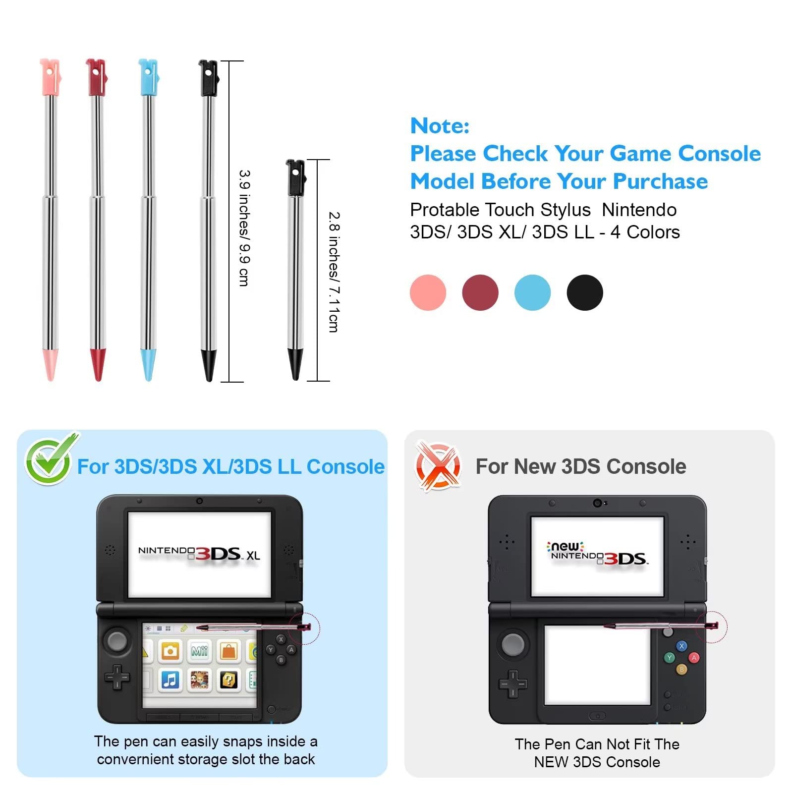 3Ds Charger Kit, 3Ds Metal Retractable Stylus Pen For Nintendo 3Ds/3Ds Xl/3Ds Ll, 3Ds Charger Compatible With Nintendo 3Ds/ New