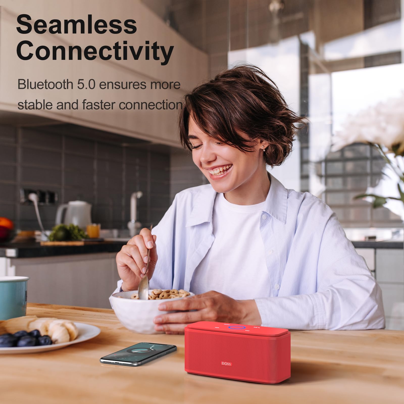 Doss Bluetooth Speaker, Soundbox Touch Portable Wireless Speaker With 12W Hd Sound And Bass, Ipx5 Water Resistant, 20H Playtime, Touch Control, Handsfree, Speaker For Home, Outdoor, Travel Red