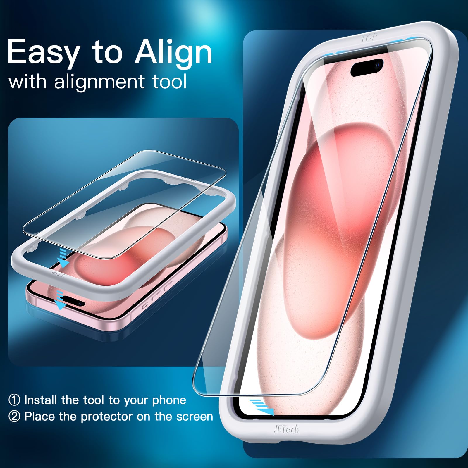 Jetech Screen Protector For Iphone 15 6.1 Inch, Tempered Glass Film With Easy Installation Tool, Case Friendly, Hd Clear, 3 Pack